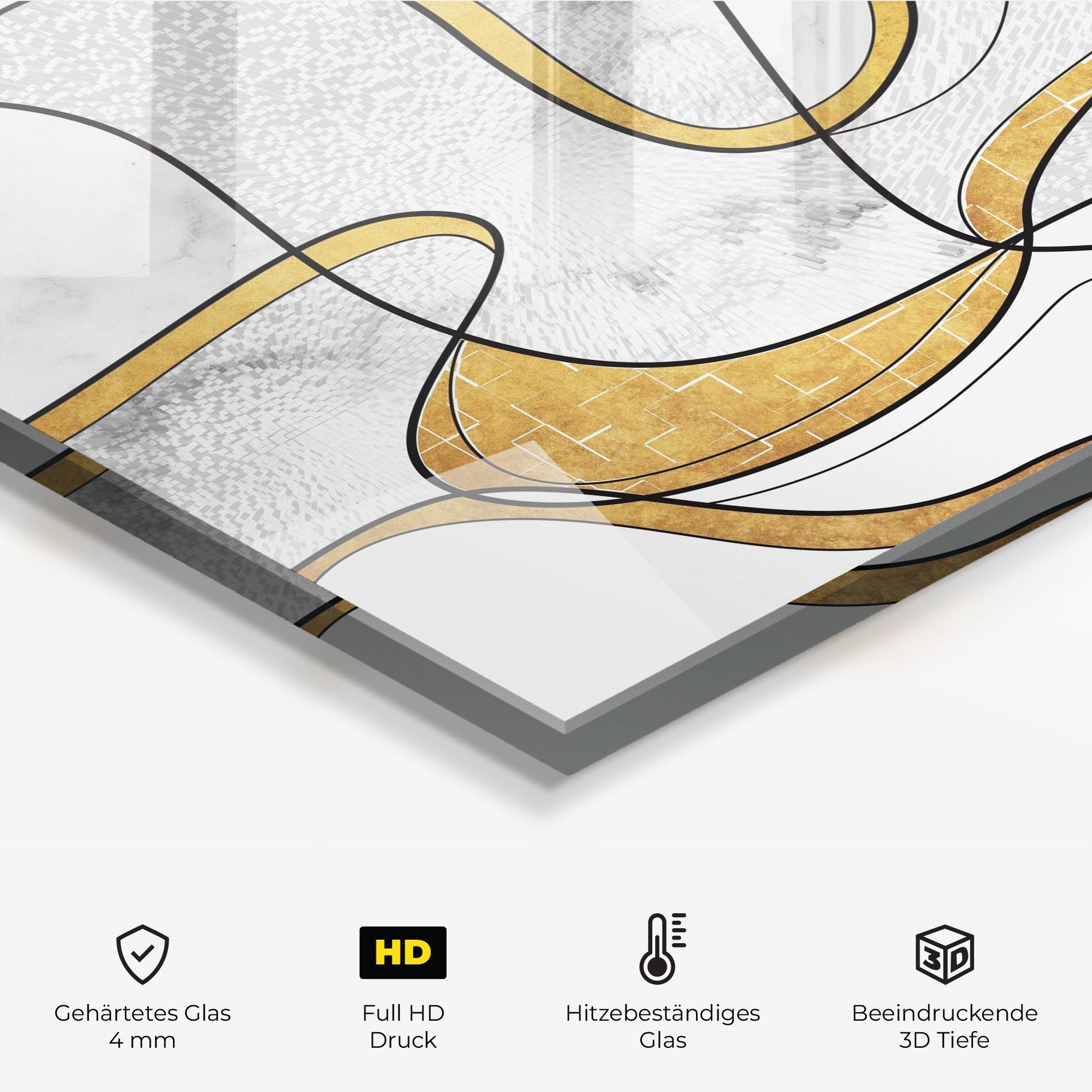 Küchenrückwand Glas Abstract Gold Lines mockup 2