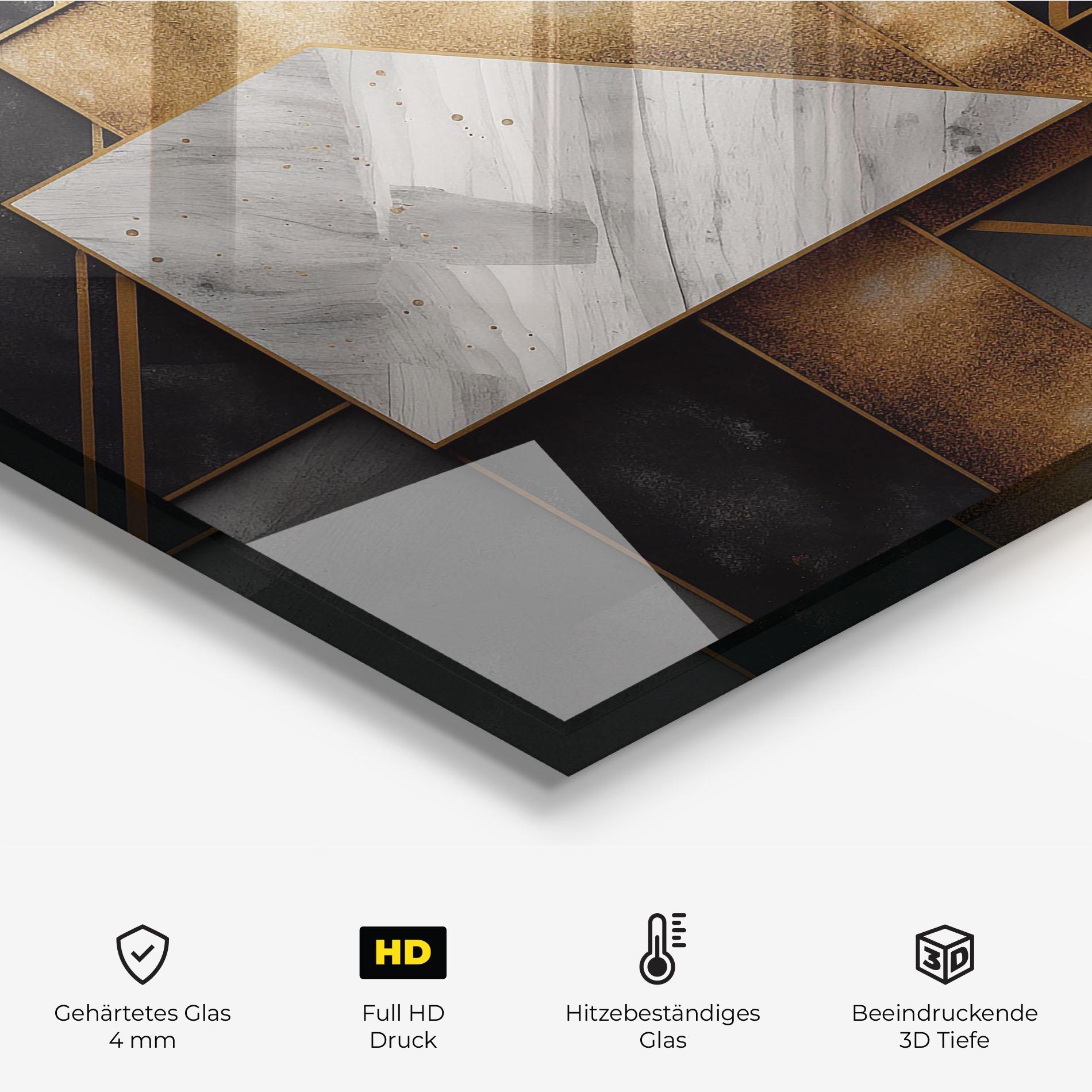 Küchenrückwand Glas Abstract Gold Square mockup 2