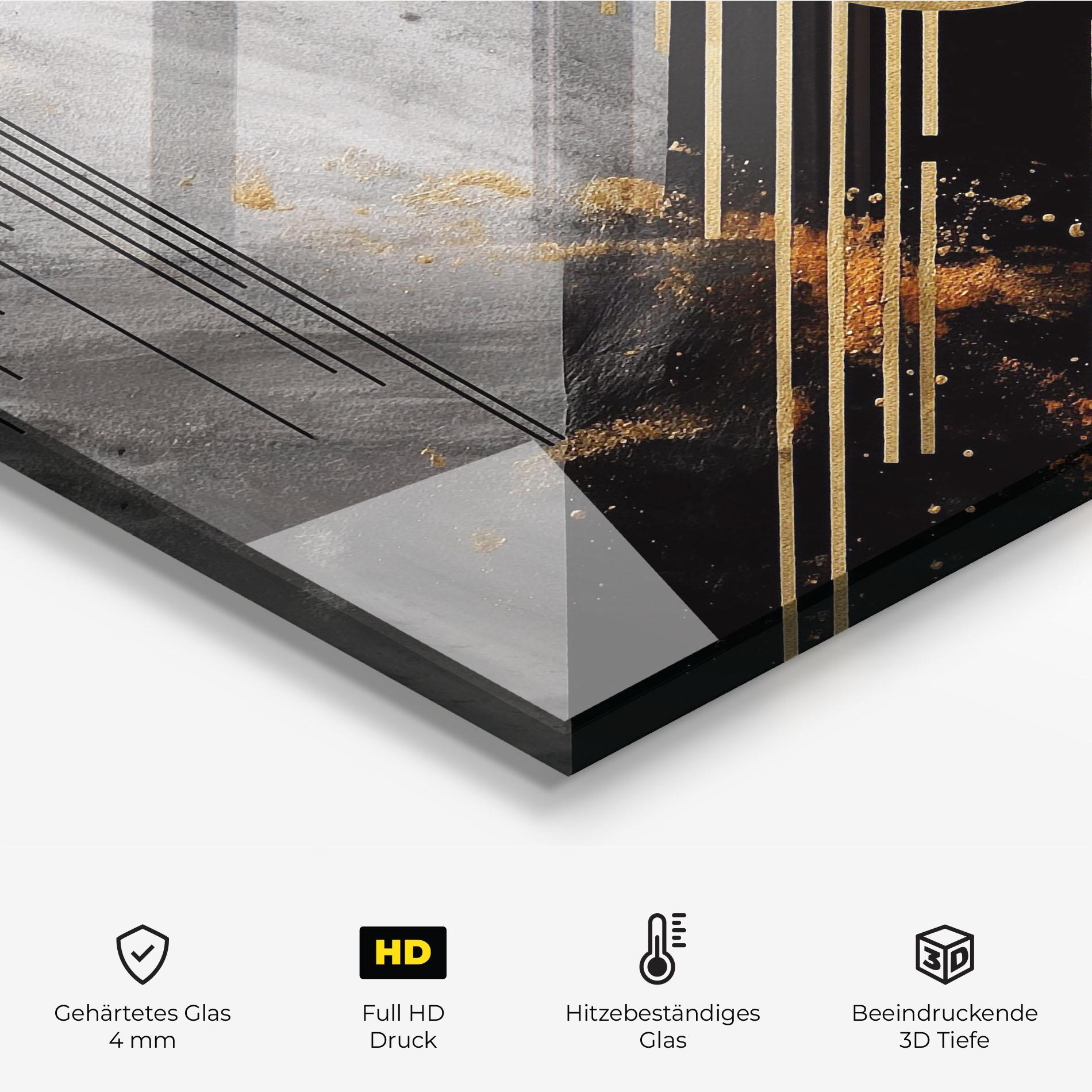 Küchenrückwand Glas Gold Circle With Lines mockup 2