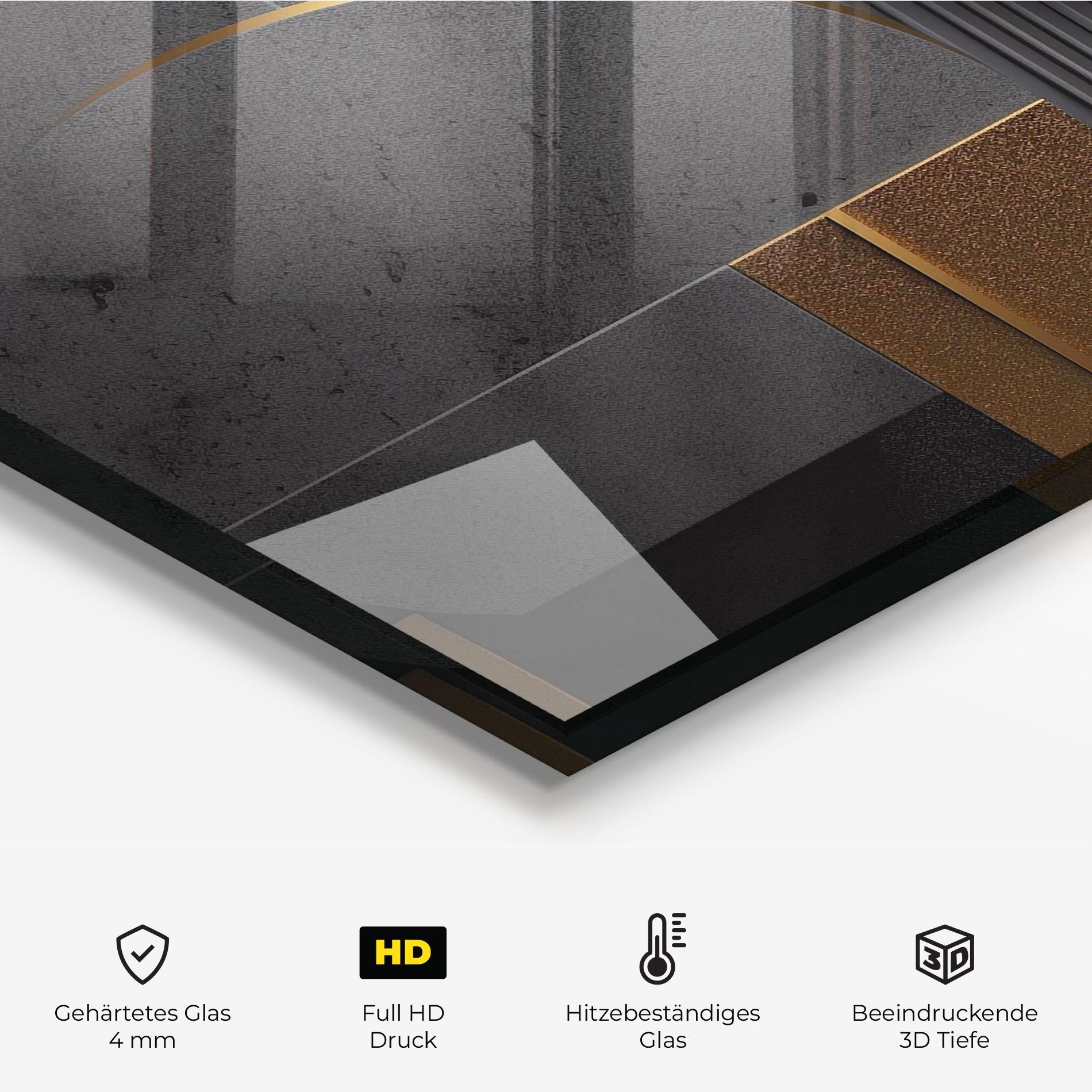 Küchenrückwand Glas Gold With Grey Circle mockup 2