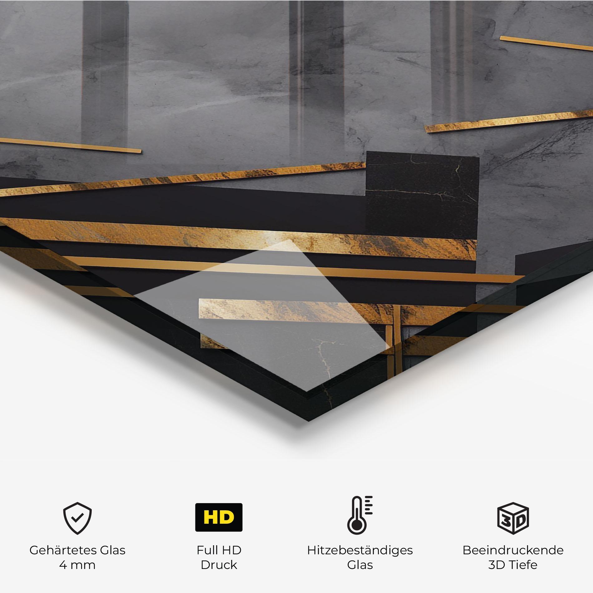 Küchenrückwand Glas Grey Painting With Gold Lines mockup 2