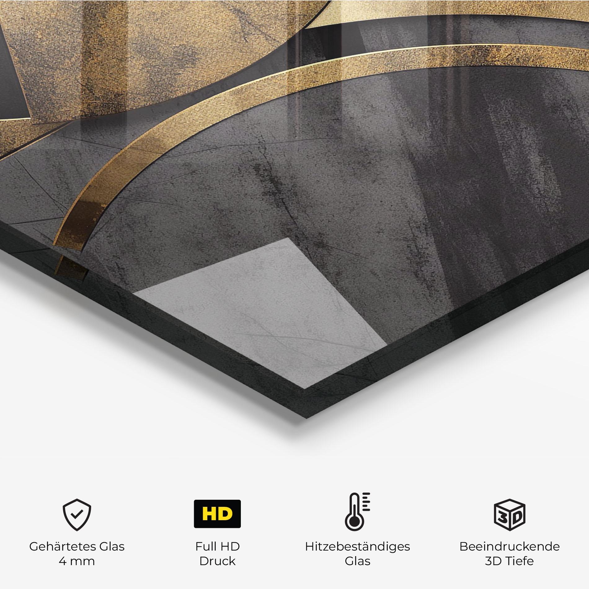 Küchenrückwand Glas Grey With Gold Painting mockup 2