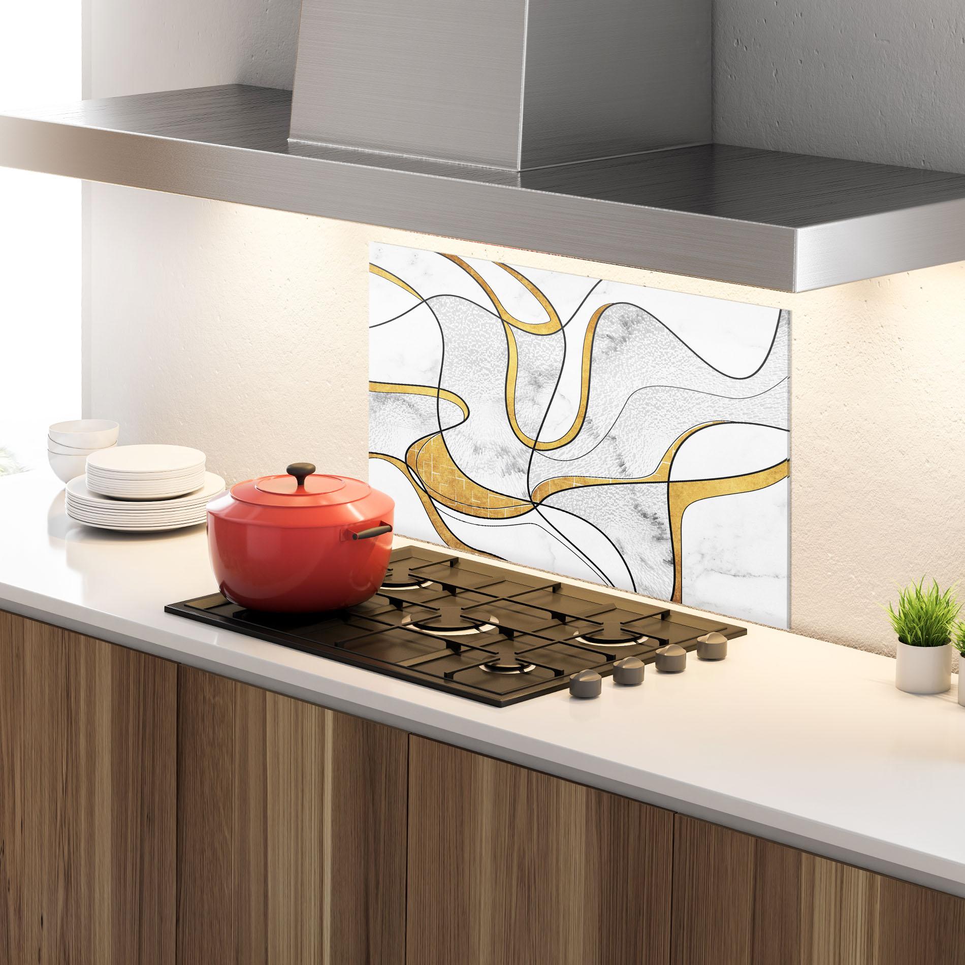 Küchenrückwand Glas Abstract Gold Lines mockup 4