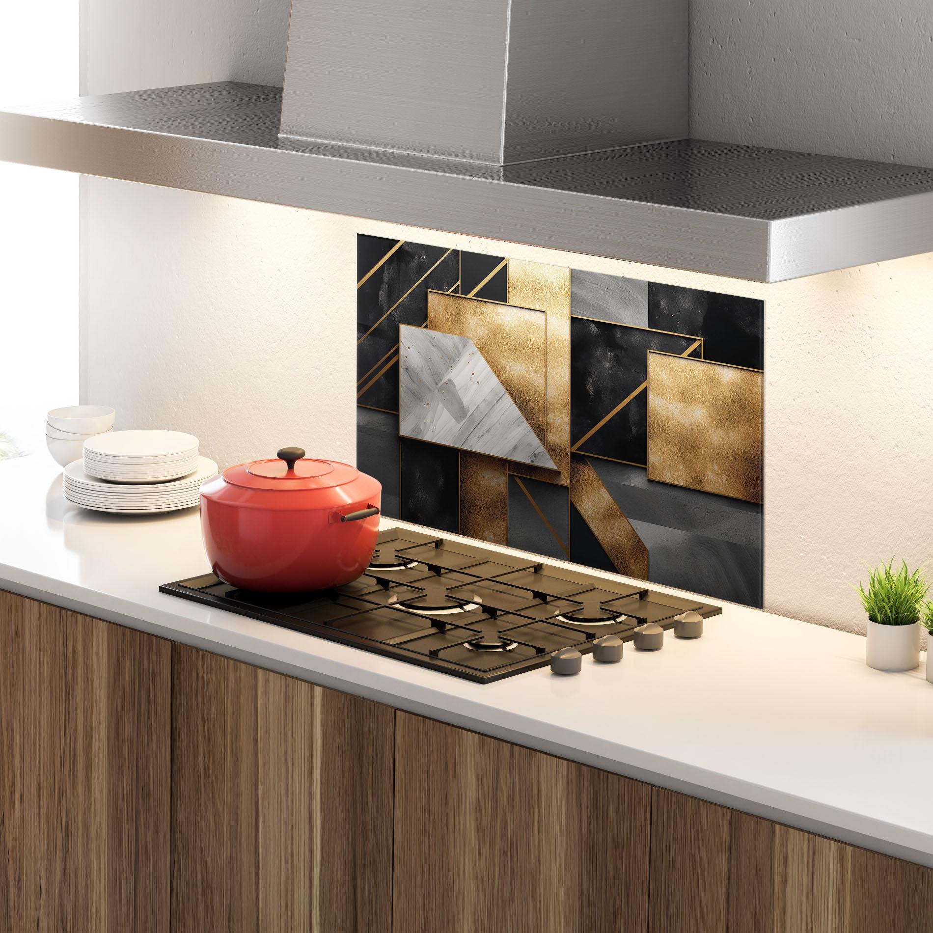 Küchenrückwand Glas Abstract Gold Square mockup 4