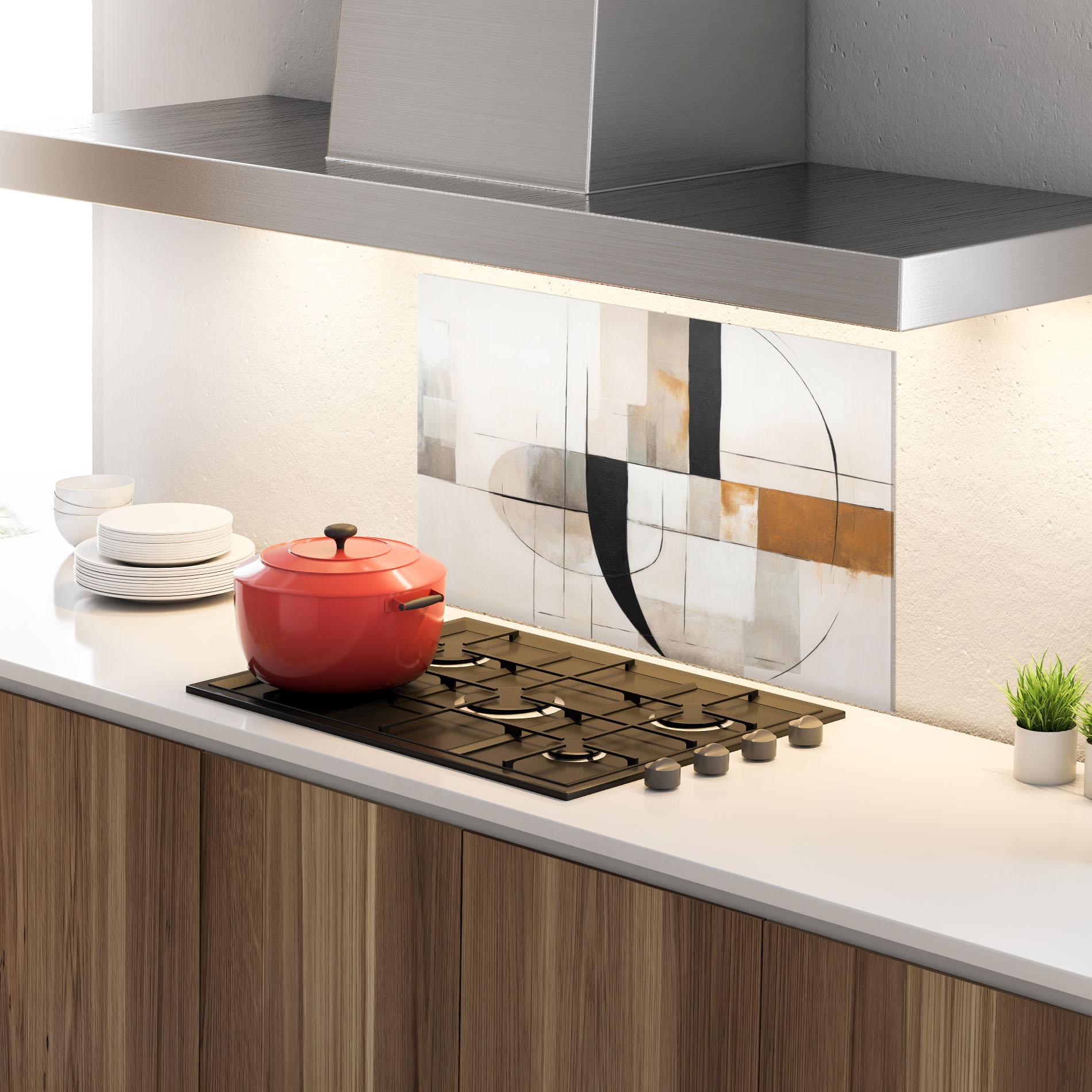 Küchenrückwand Glas Black Abstract Lines mockup 4