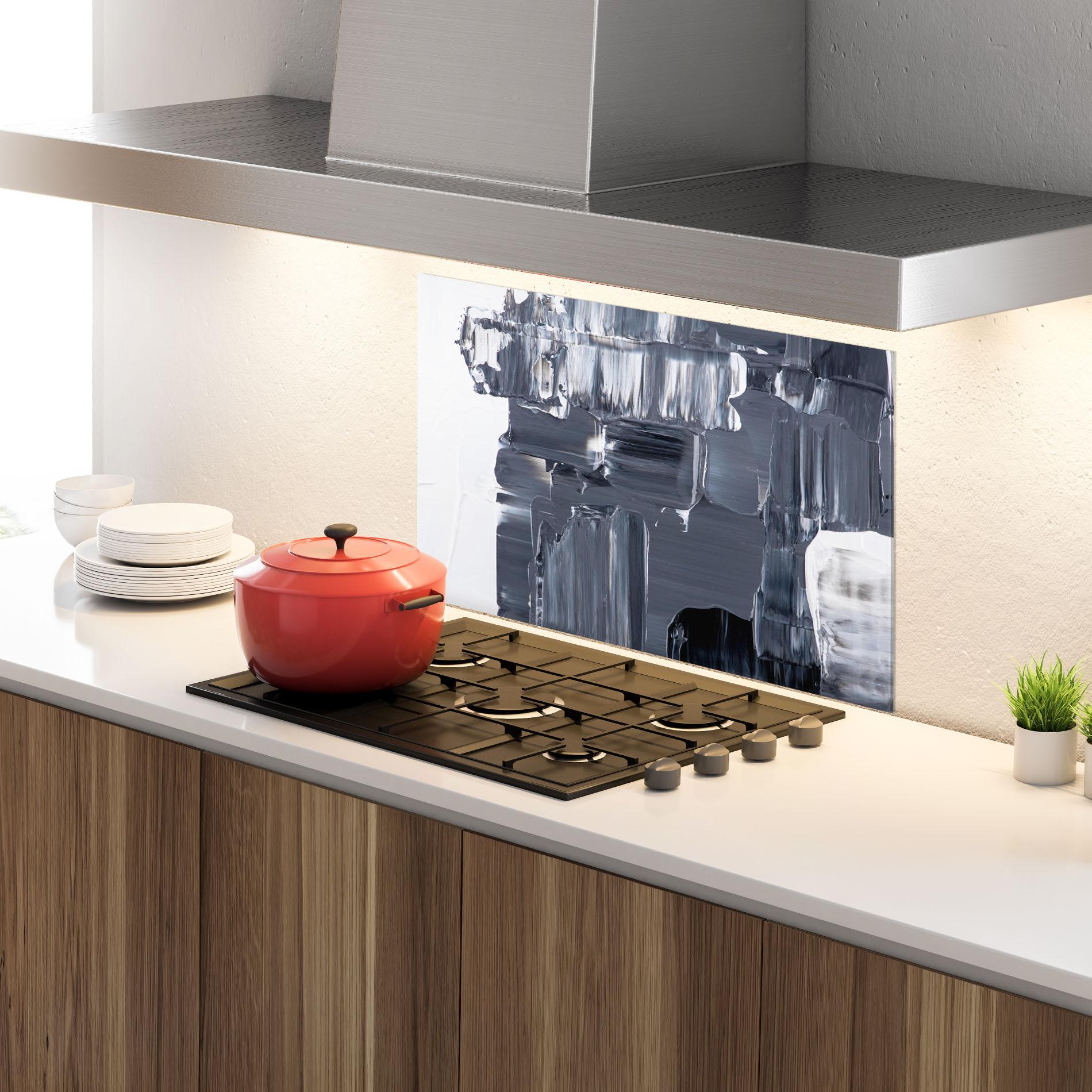 Küchenrückwand Glas Black Acrylic Painting mockup 4