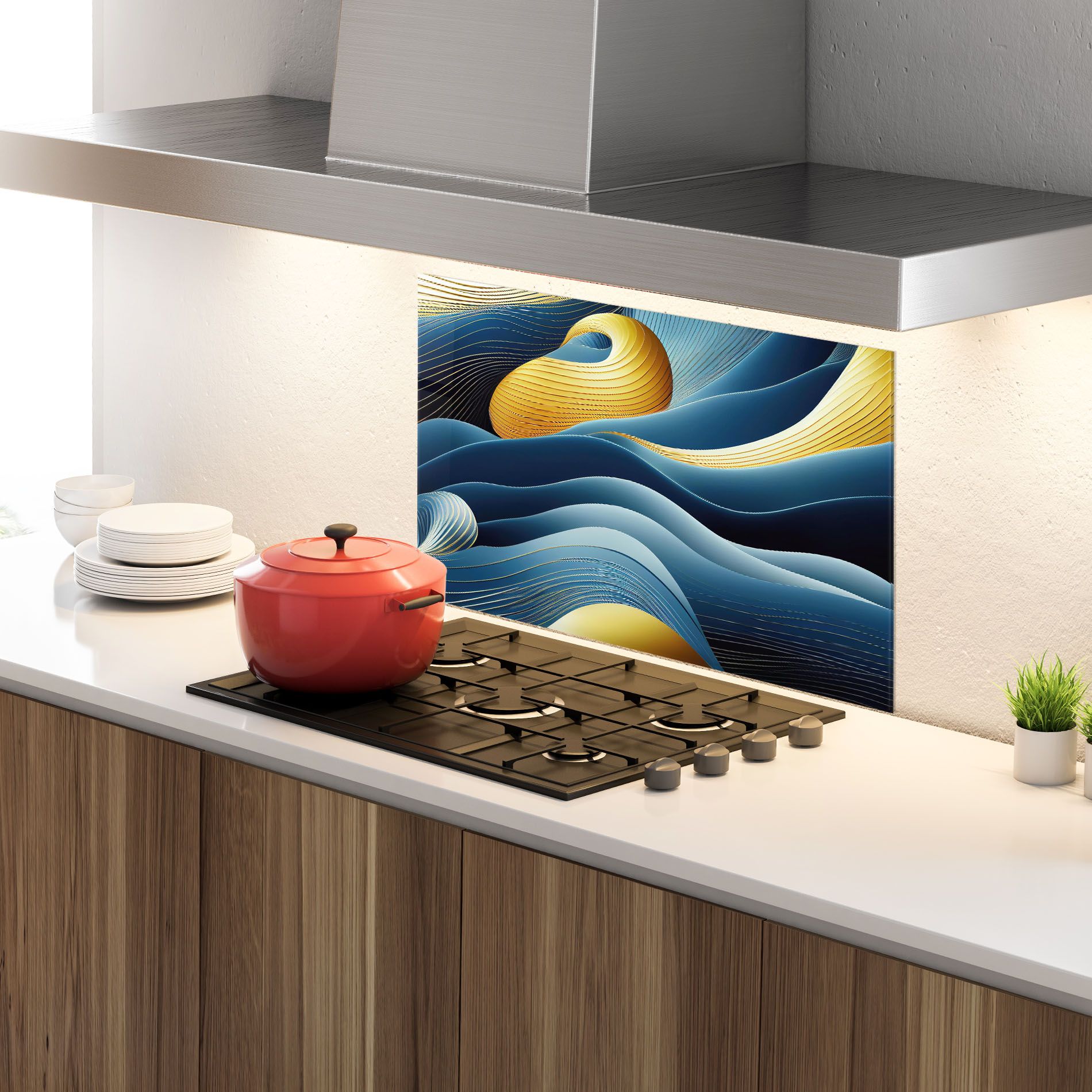 Blue And Gold Wavy Curves mockup 4