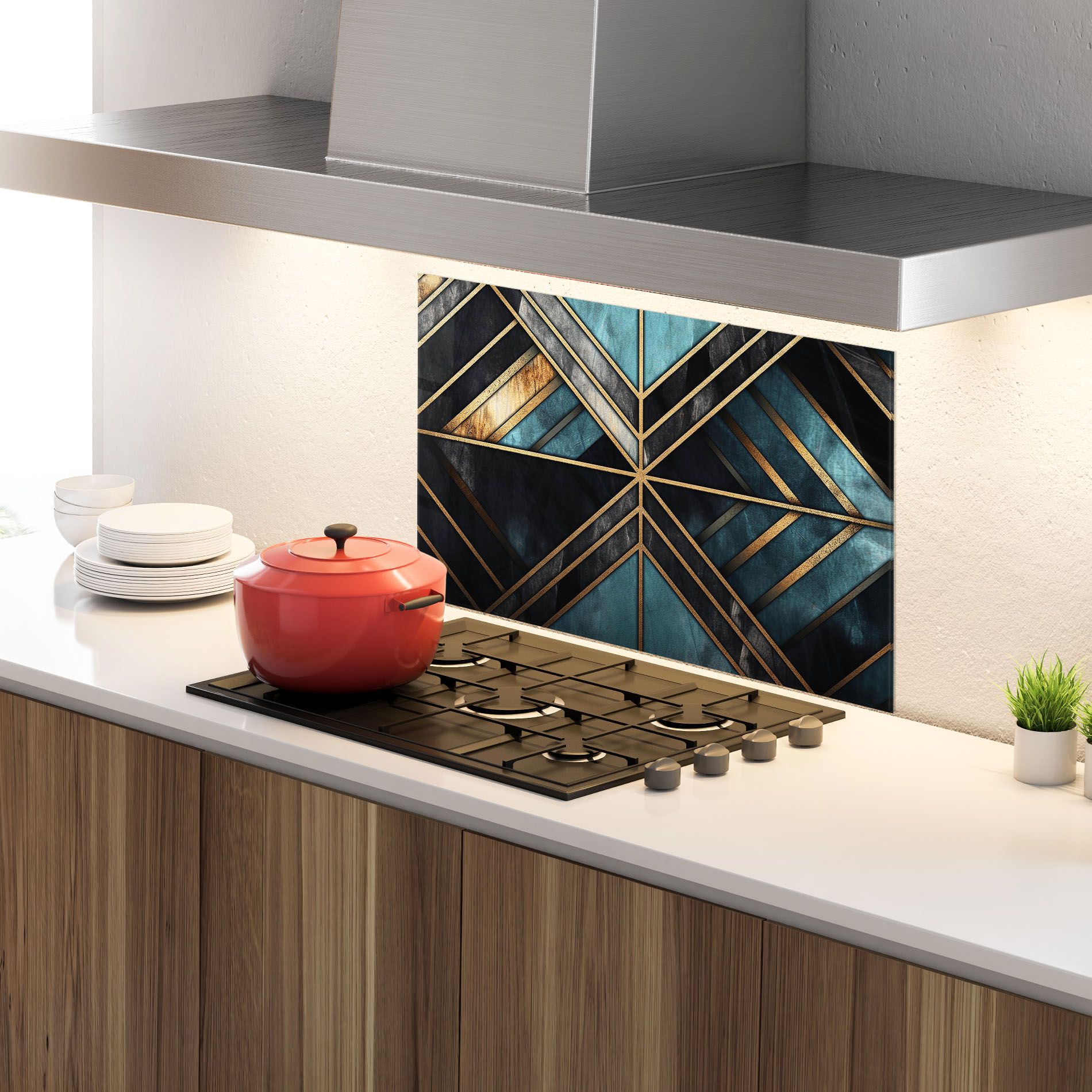 Gold Lines On Blue Painting mockup 4