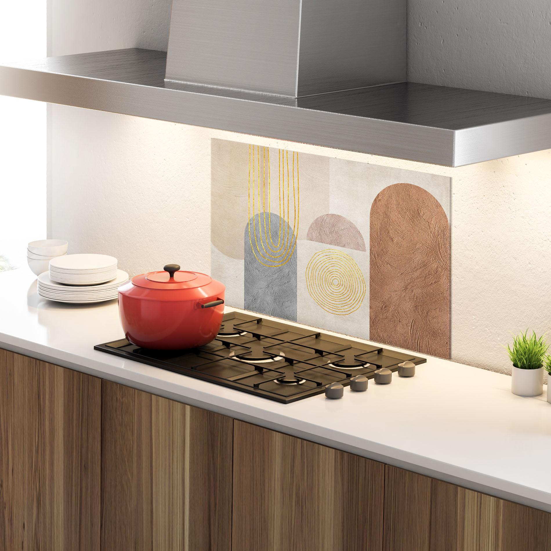 Küchenrückwand Glas Gray Orange Painting mockup 4