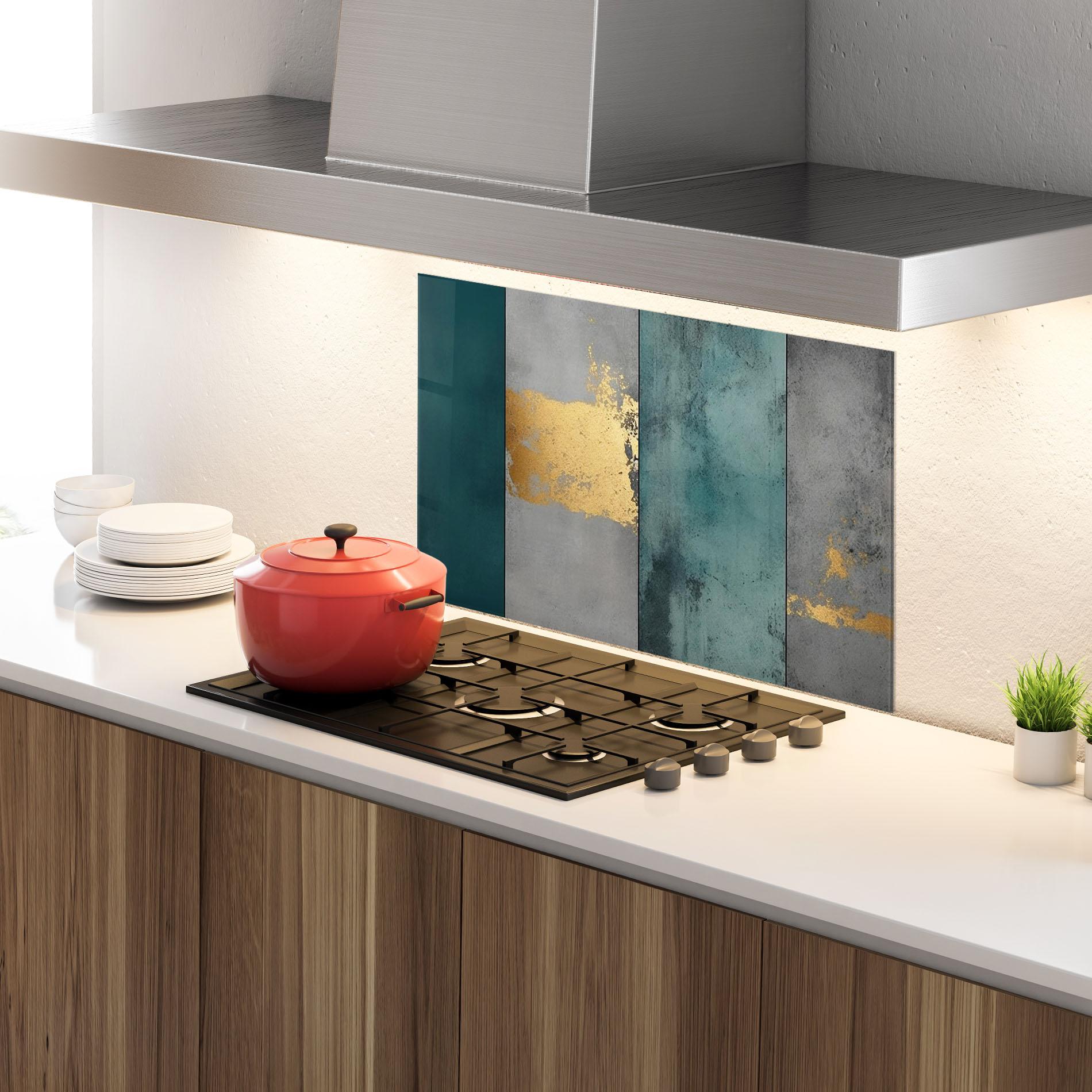 Küchenrückwand Glas Green Colors With Gold mockup 4