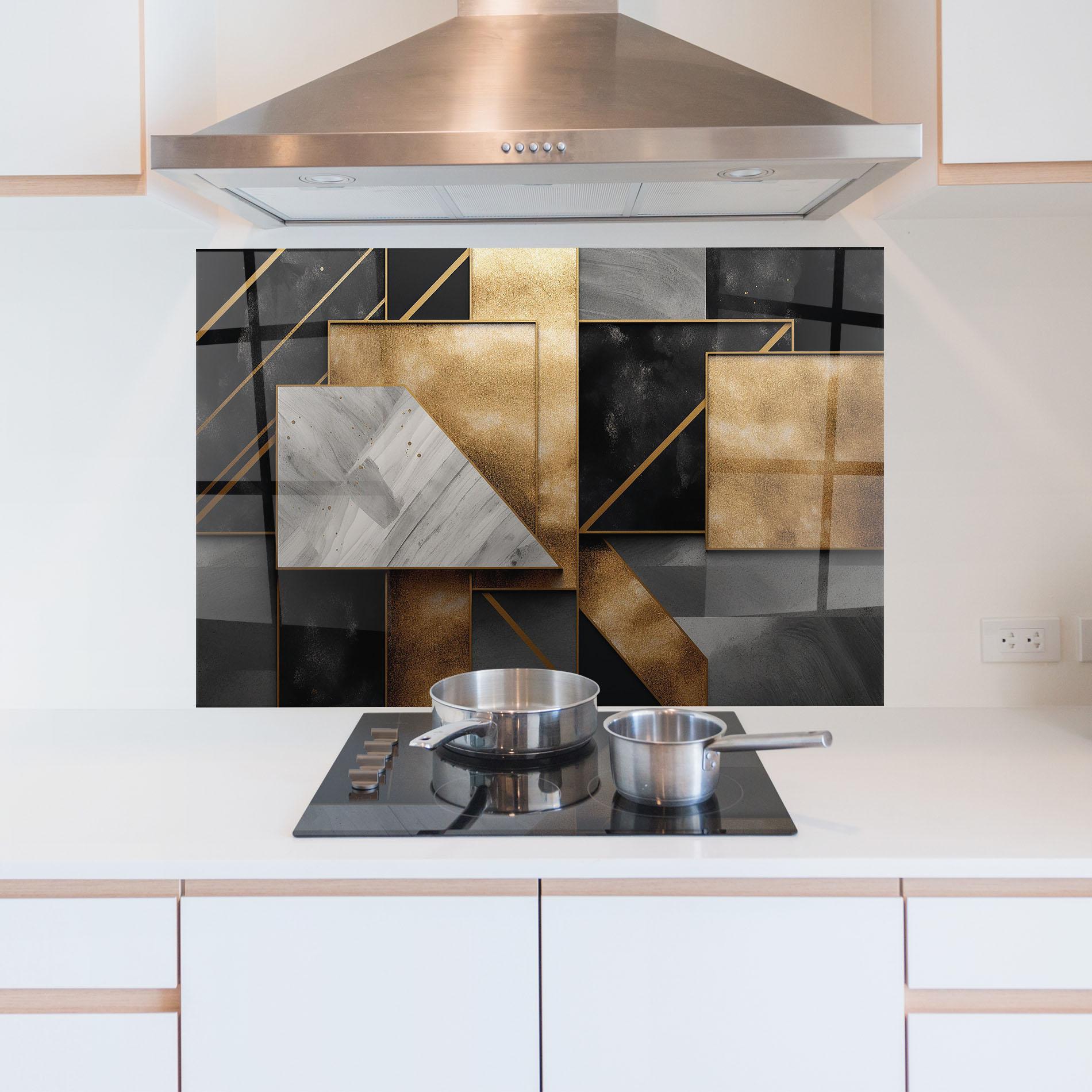 Küchenrückwand Glas Abstract Gold Square mockup 5