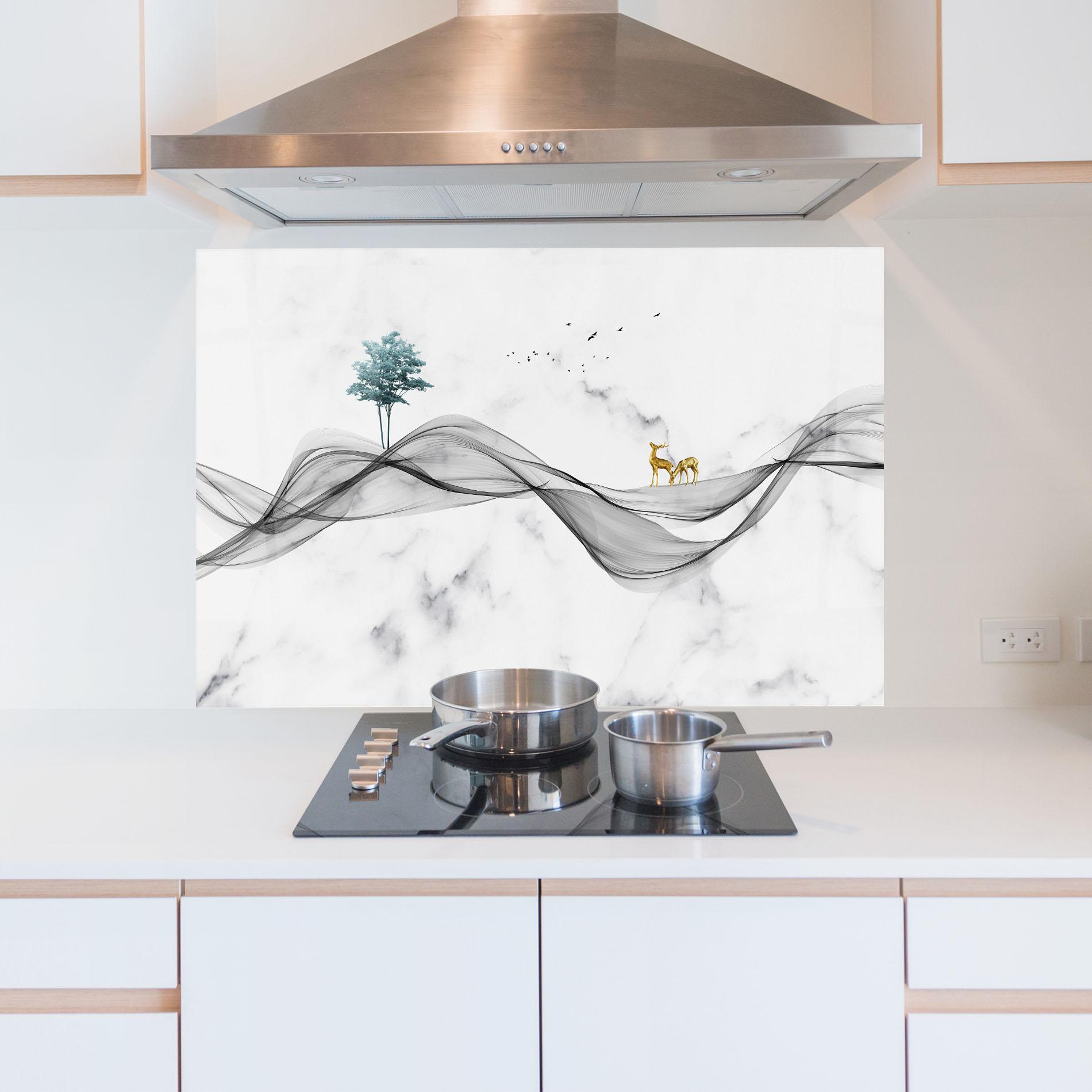 Küchenrückwand Glas Abstract Golden Landscape 1 mockup 5