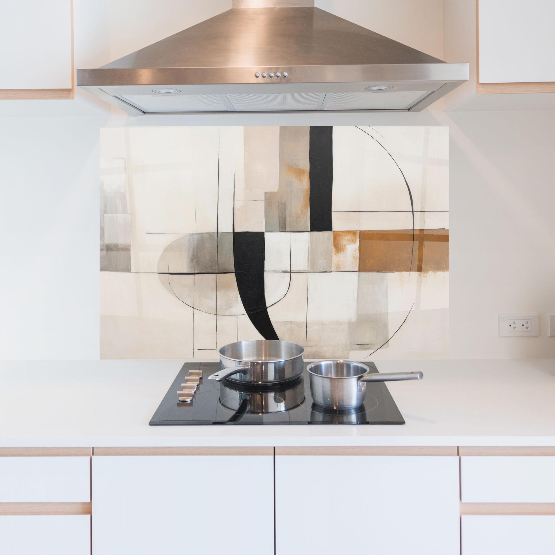 Küchenrückwand Glas Black Abstract Lines mockup 5