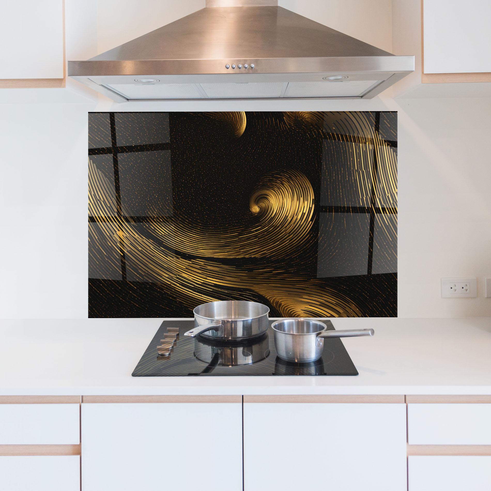Küchenrückwand Glas Black Painting With Gold mockup 5