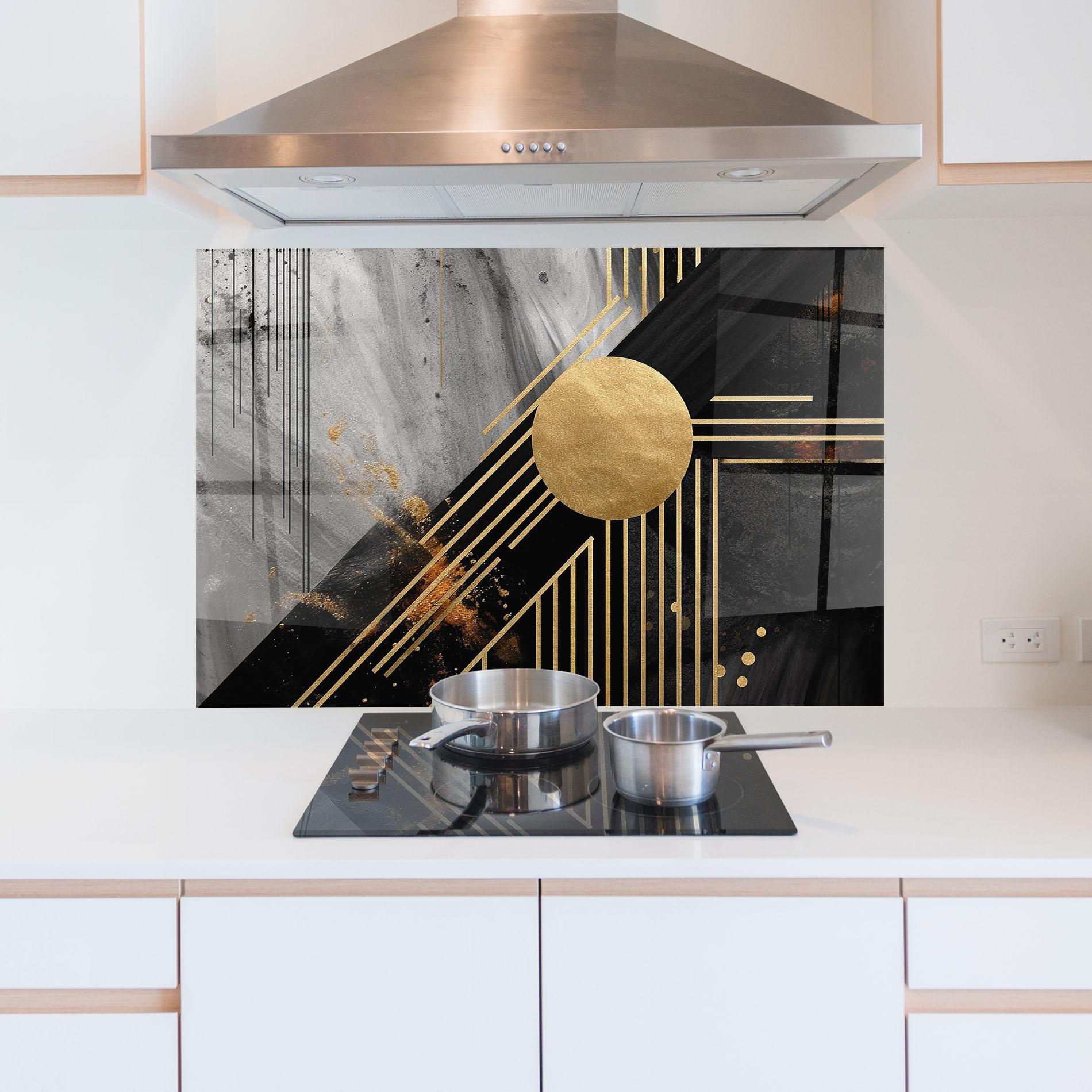 Küchenrückwand Glas Gold Circle With Lines mockup 5