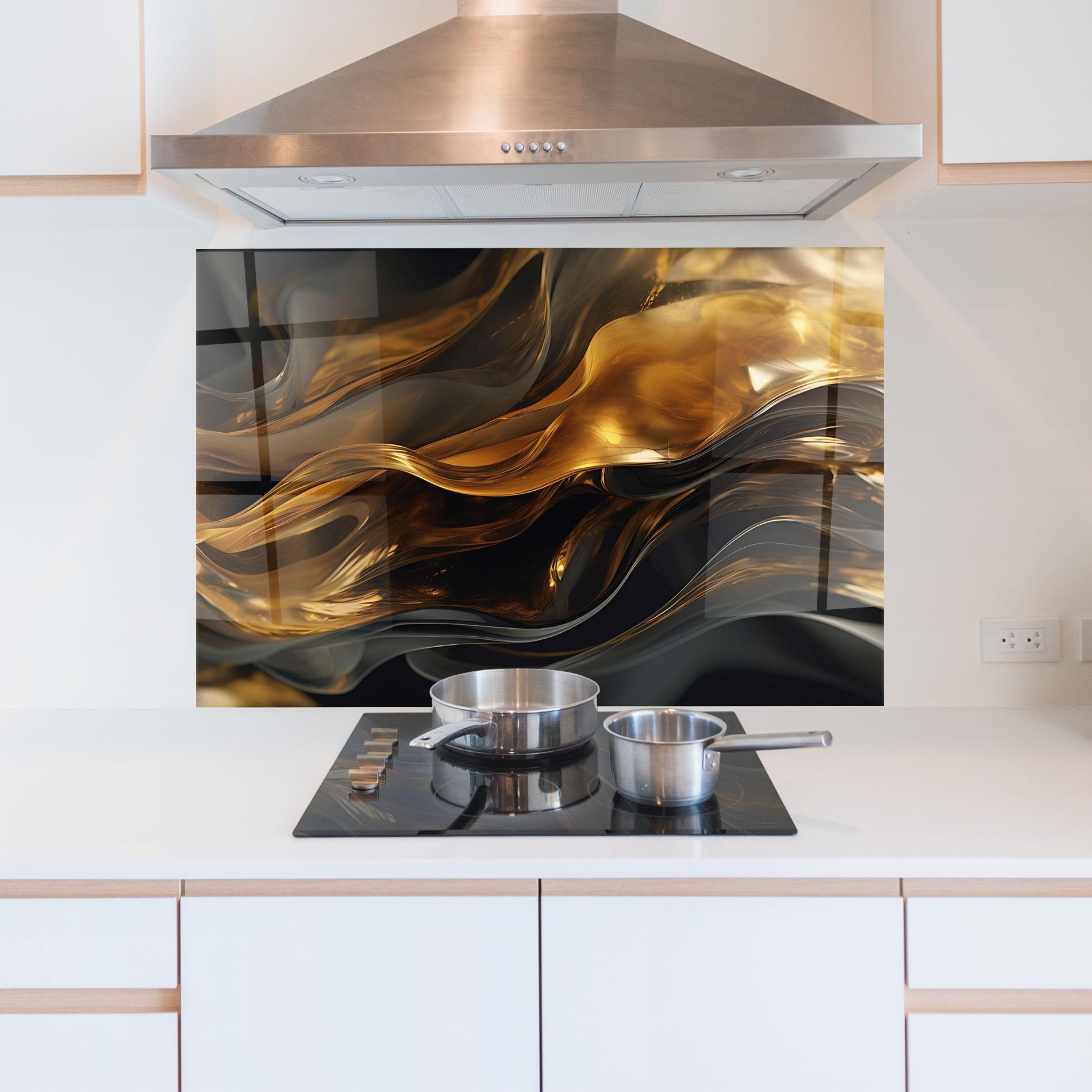Küchenrückwand Glas Gold With Black Wave mockup 5