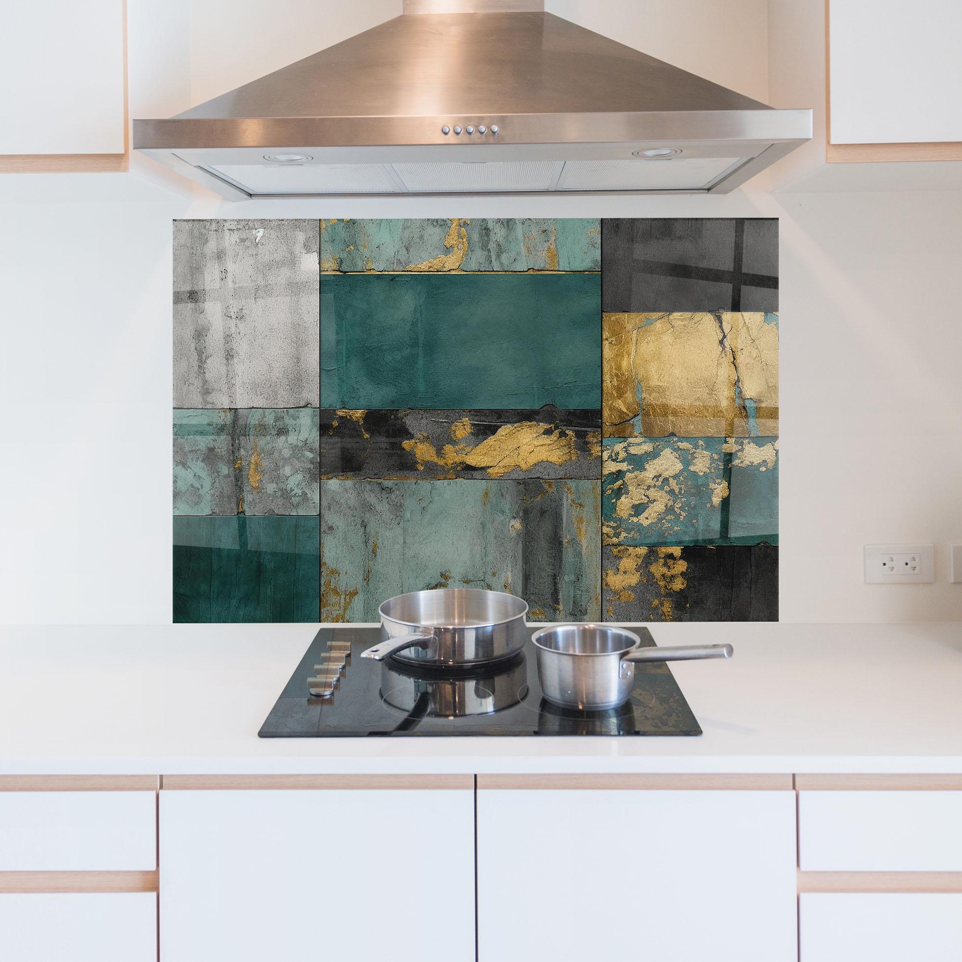 Küchenrückwand Glas Golden Green Painting mockup 5