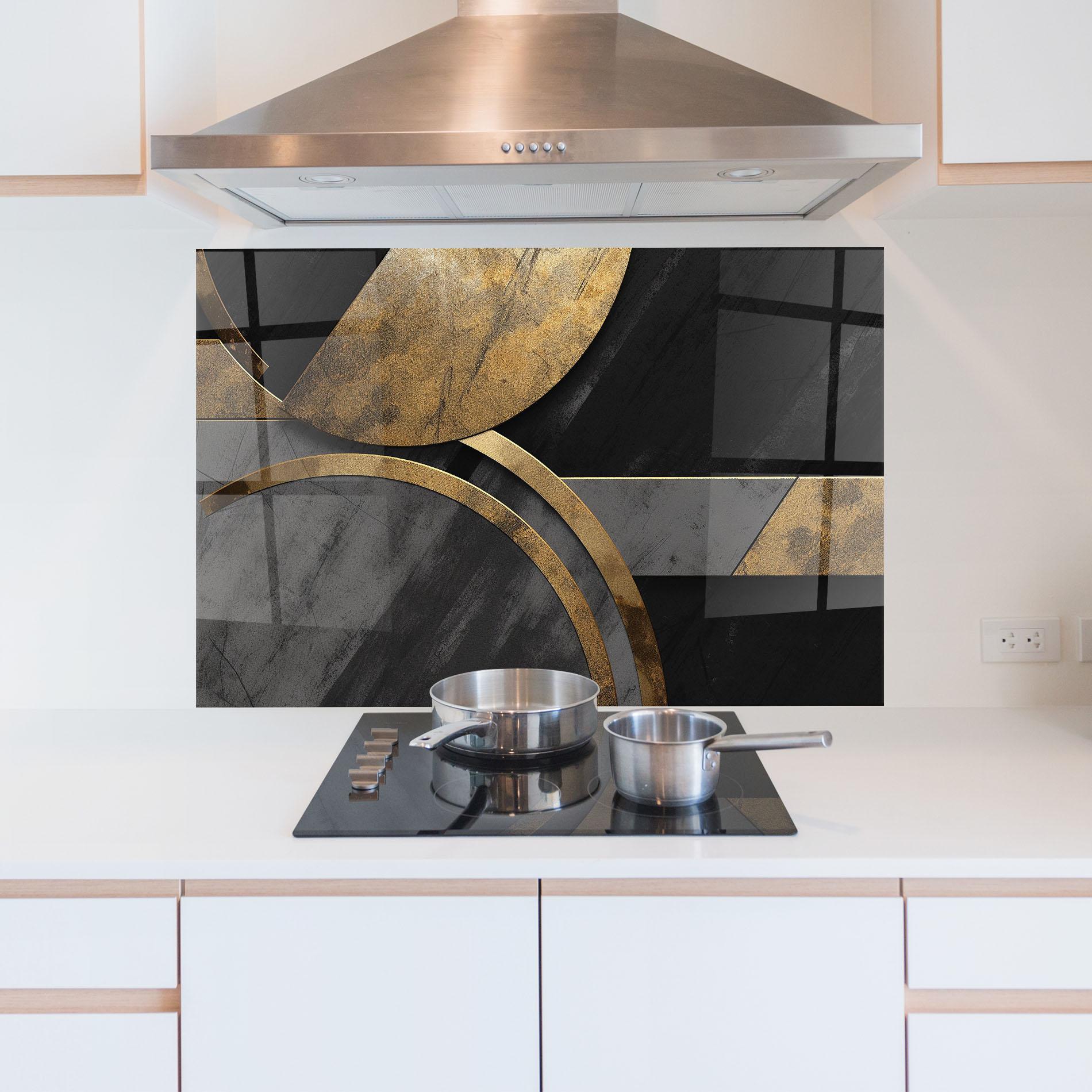 Küchenrückwand Glas Grey With Gold Painting mockup 5