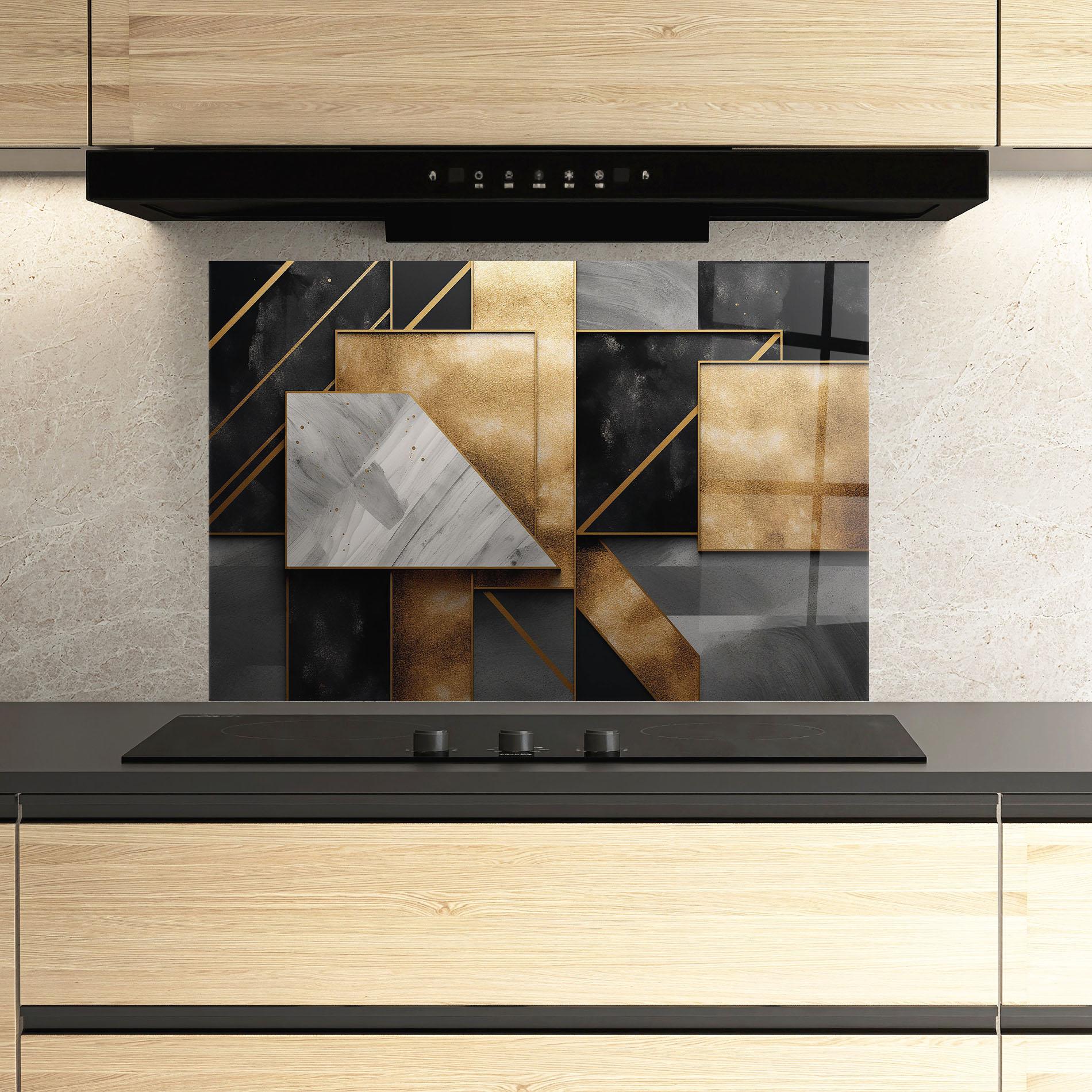 Küchenrückwand Glas Abstract Gold Square mockup 3