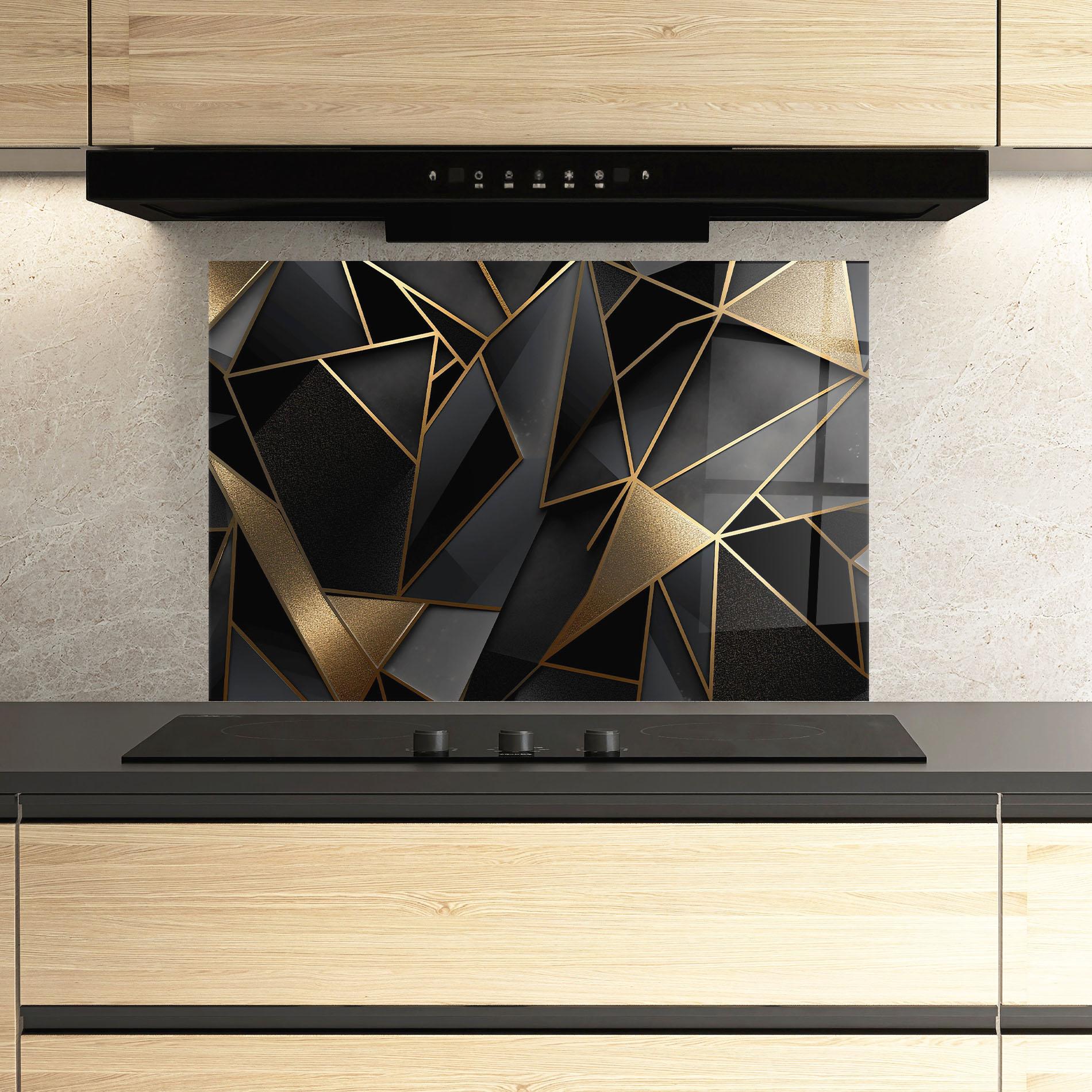Küchenrückwand Glas Abstract Golden Art mockup 3
