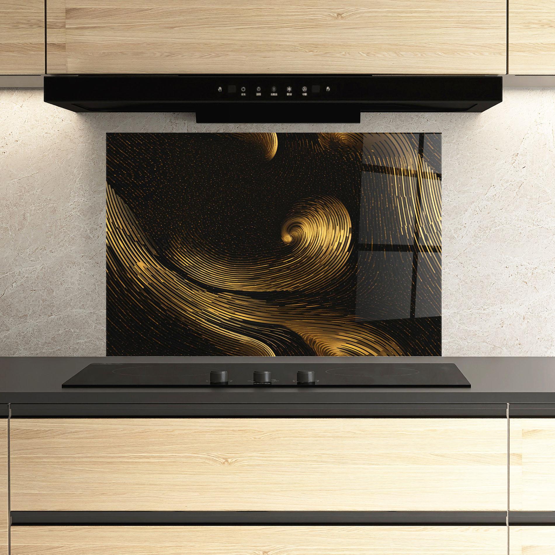 Küchenrückwand Glas Black Painting With Gold mockup 3