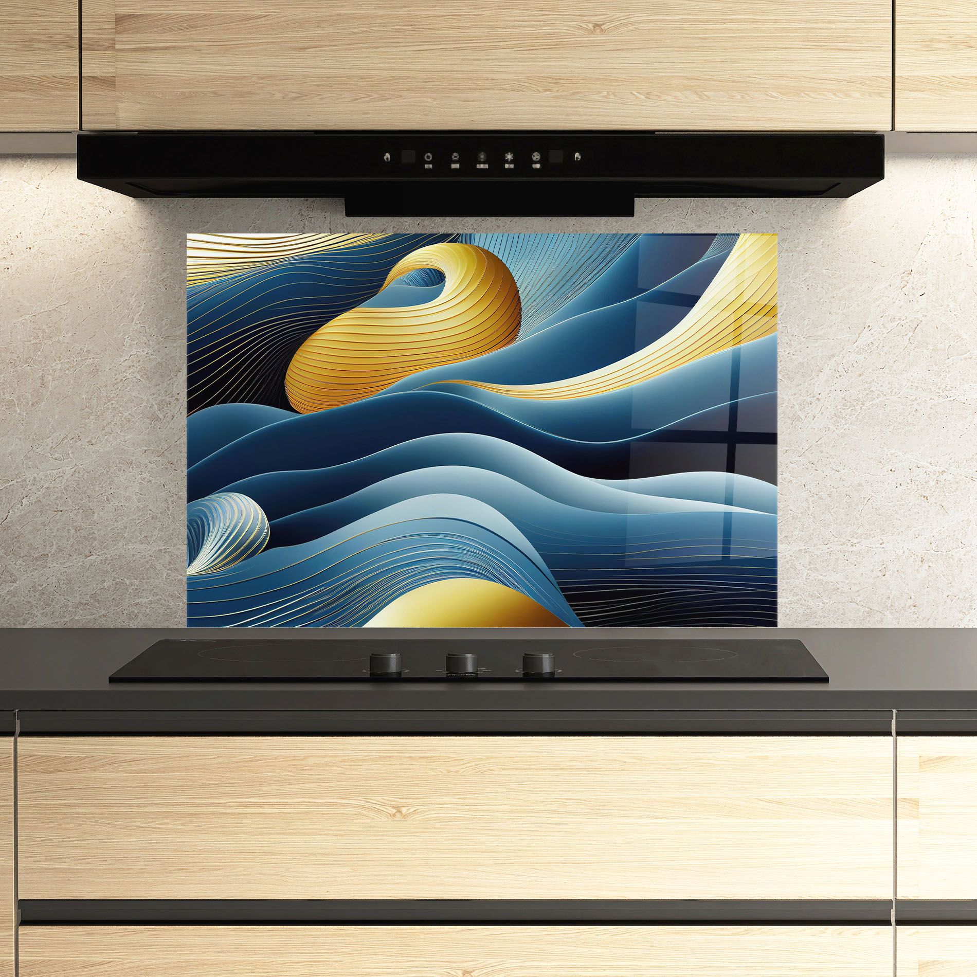 Blue And Gold Wavy Curves mockup 3