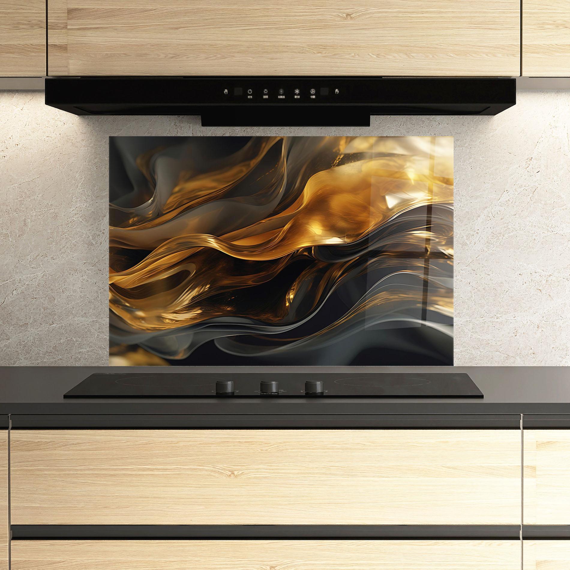 Küchenrückwand Glas Gold With Black Wave mockup 3