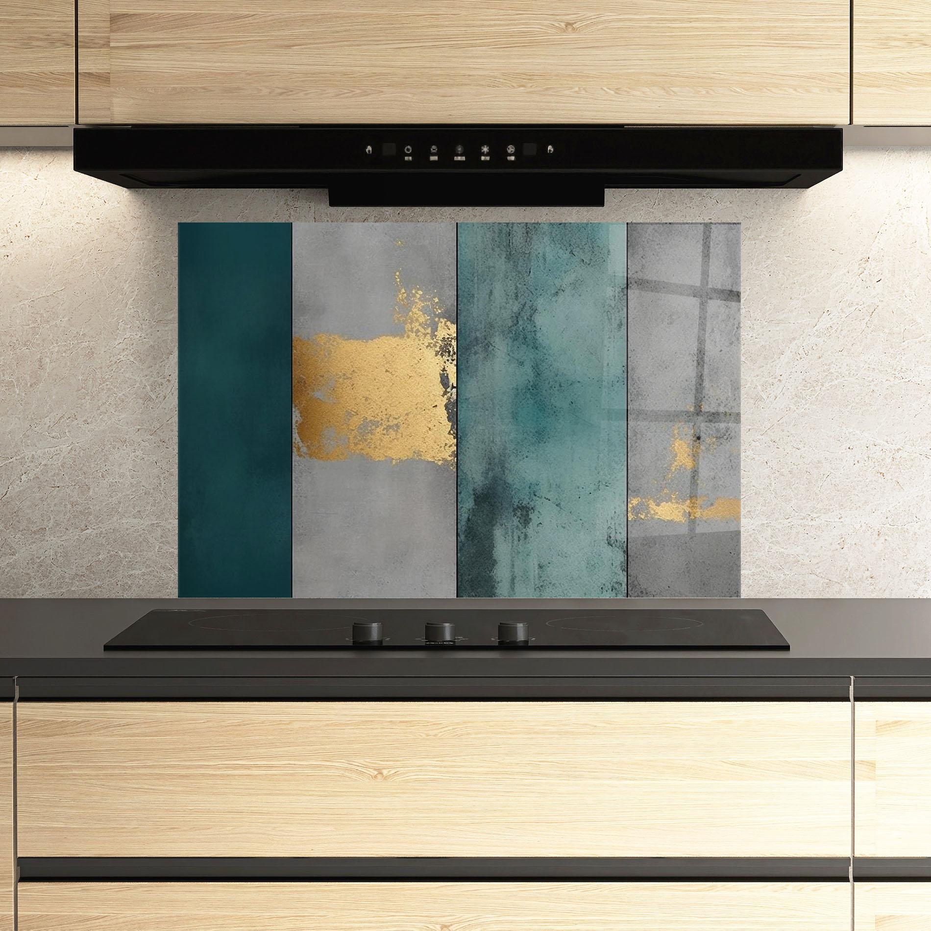 Küchenrückwand Glas Green Colors With Gold mockup 3