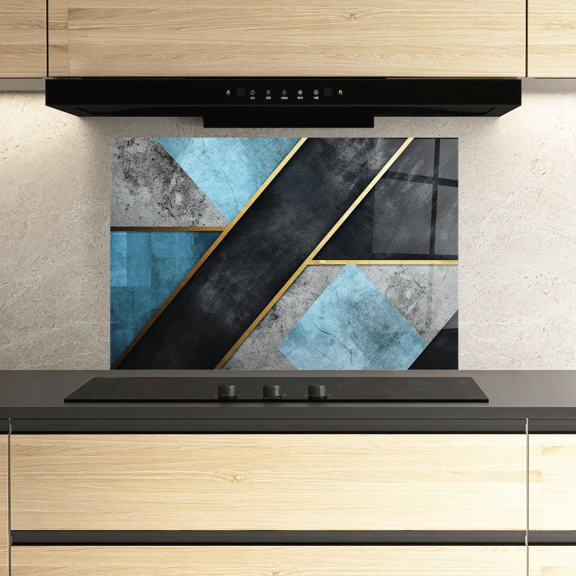 Küchenrückwand Glas Grey With Blue Painting mockup 3