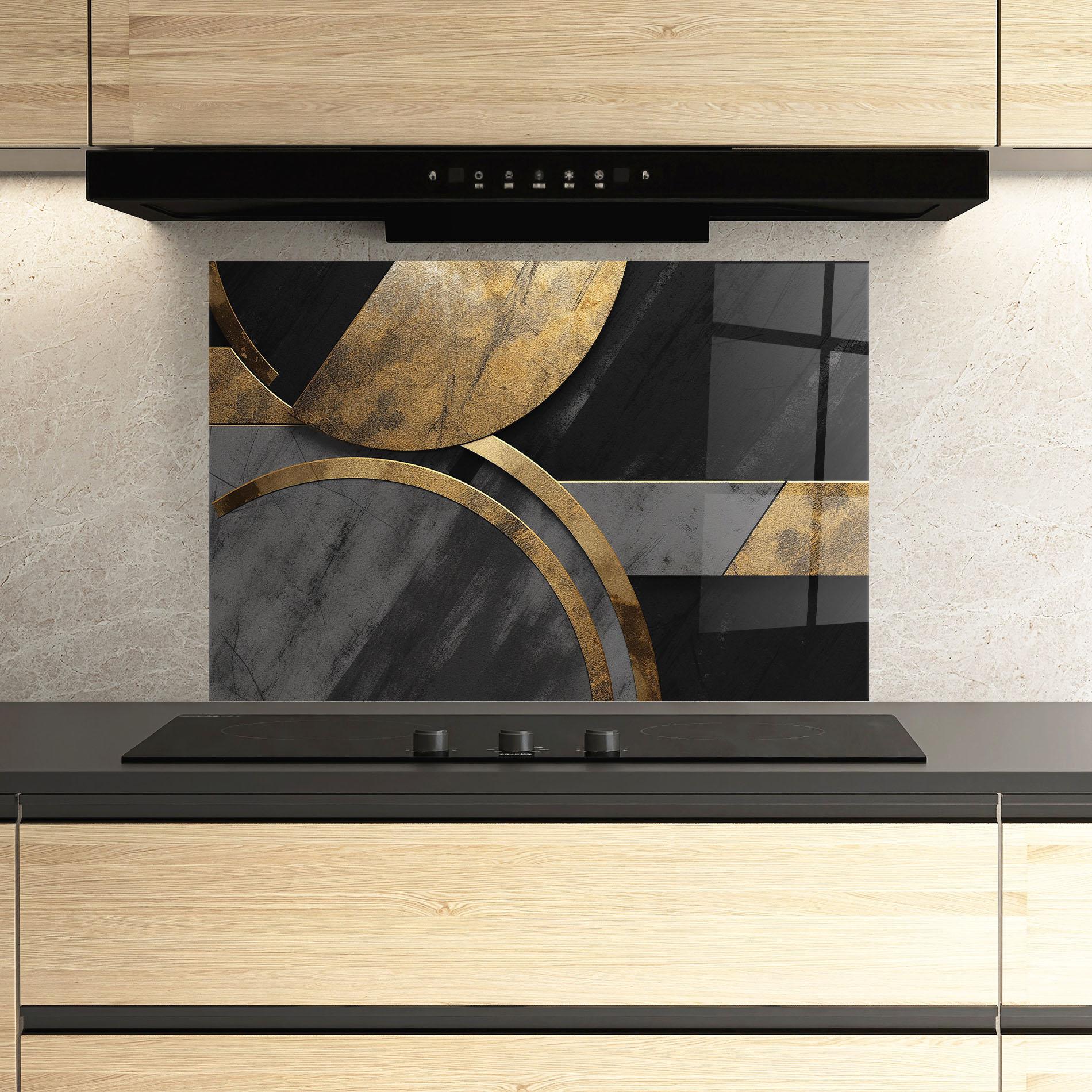 Küchenrückwand Glas Grey With Gold Painting mockup 3