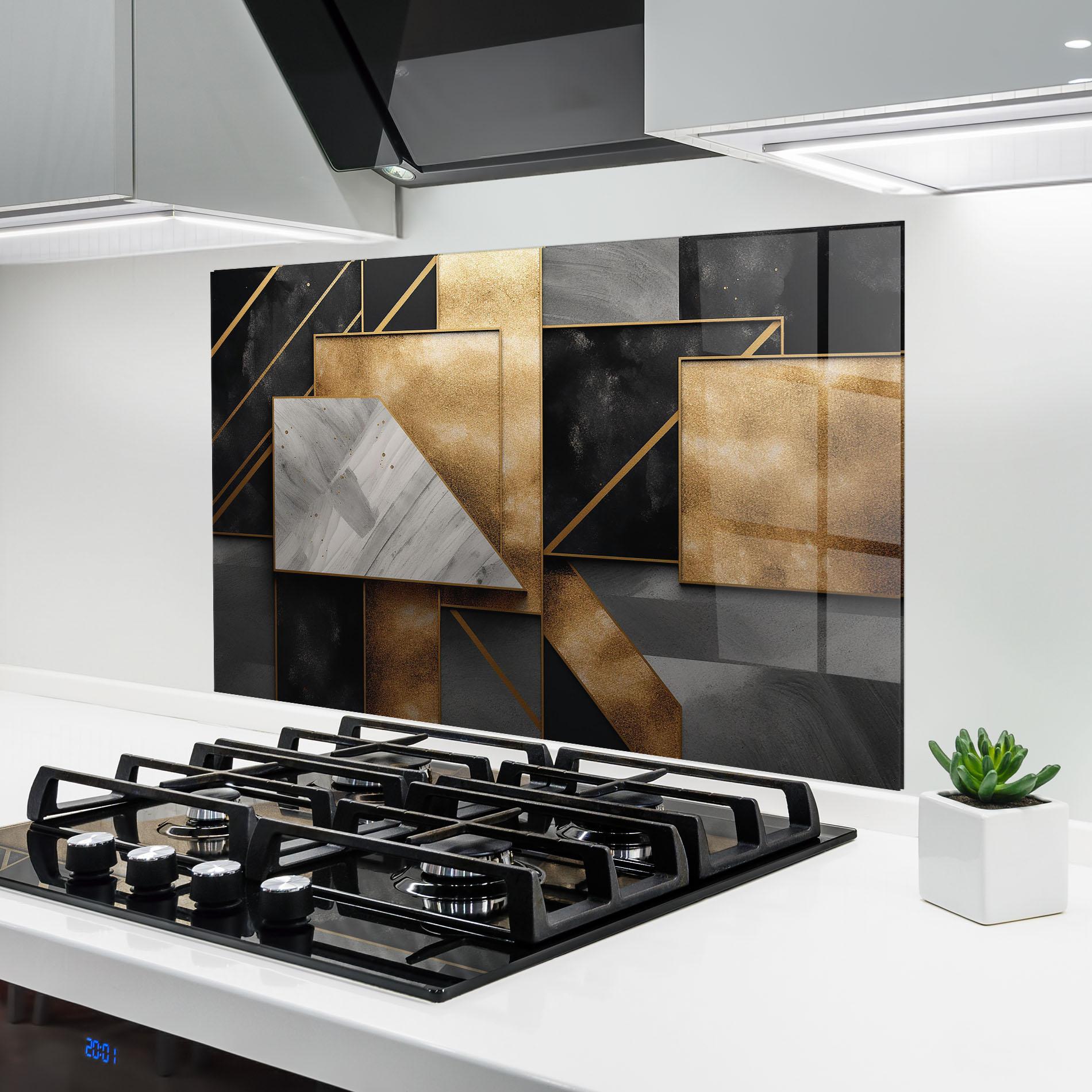 Küchenrückwand Glas Abstract Gold Square mockup 6