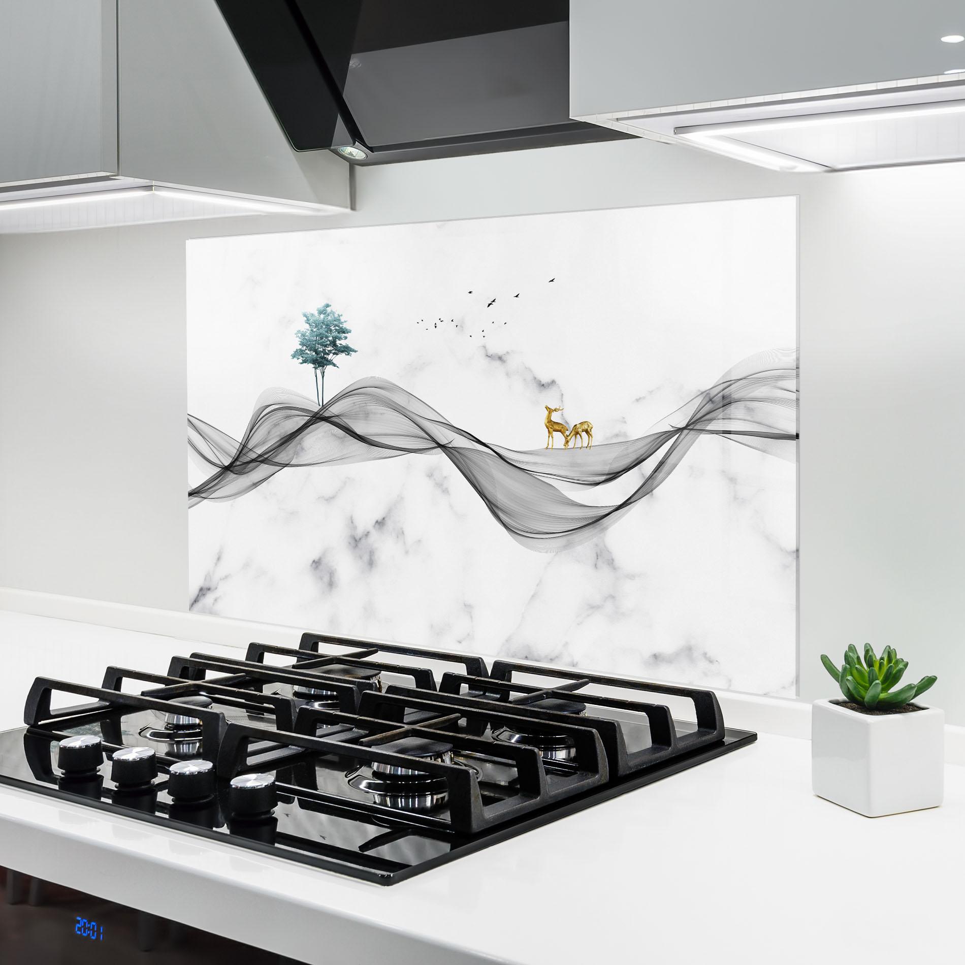 Küchenrückwand Glas Abstract Golden Landscape 1 mockup 6