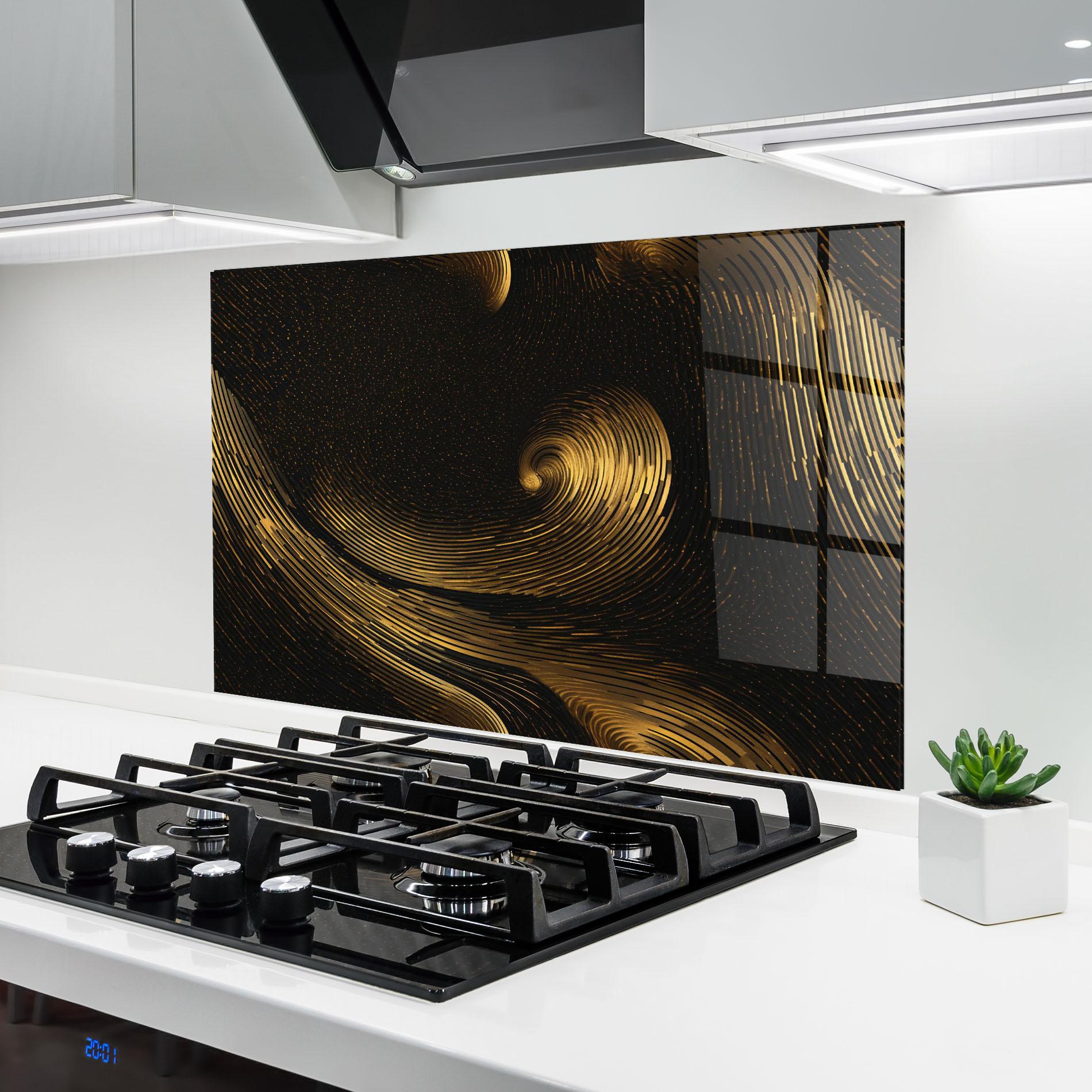 Küchenrückwand Glas Black Painting With Gold mockup 6
