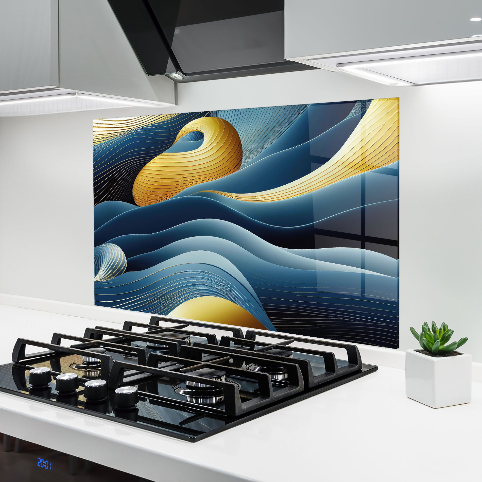 Blue And Gold Wavy Curves mockup 6