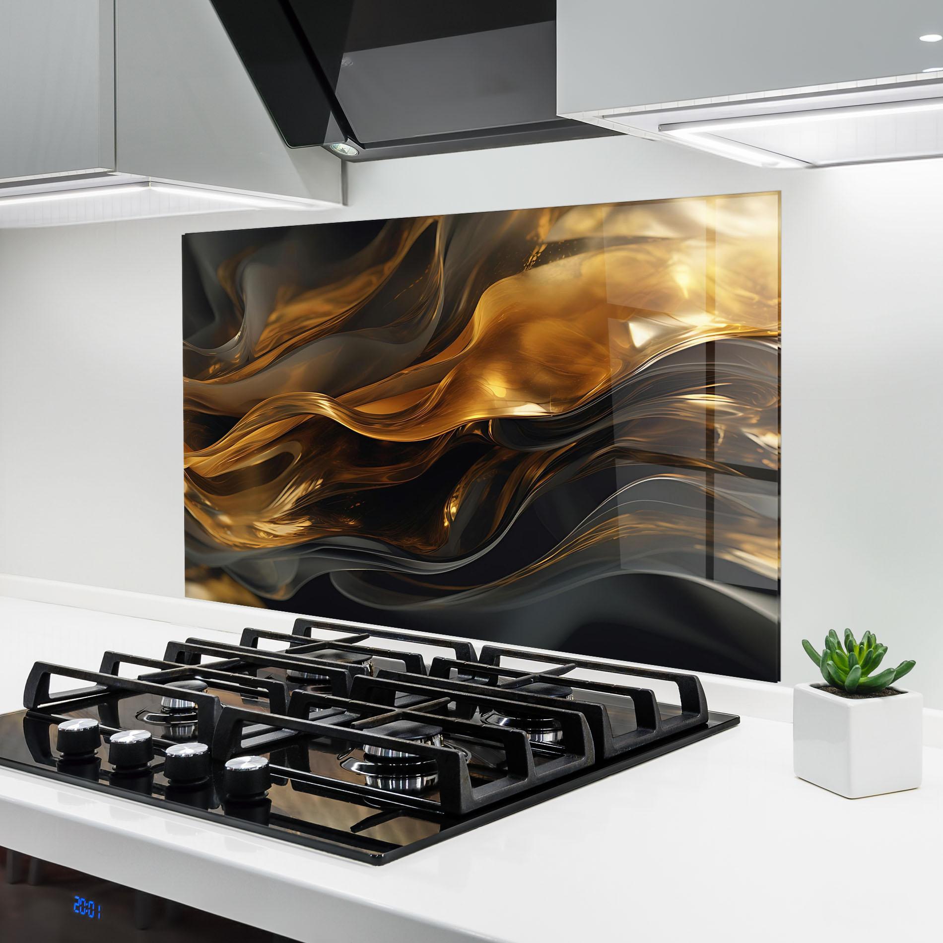 Küchenrückwand Glas Gold With Black Wave mockup 6
