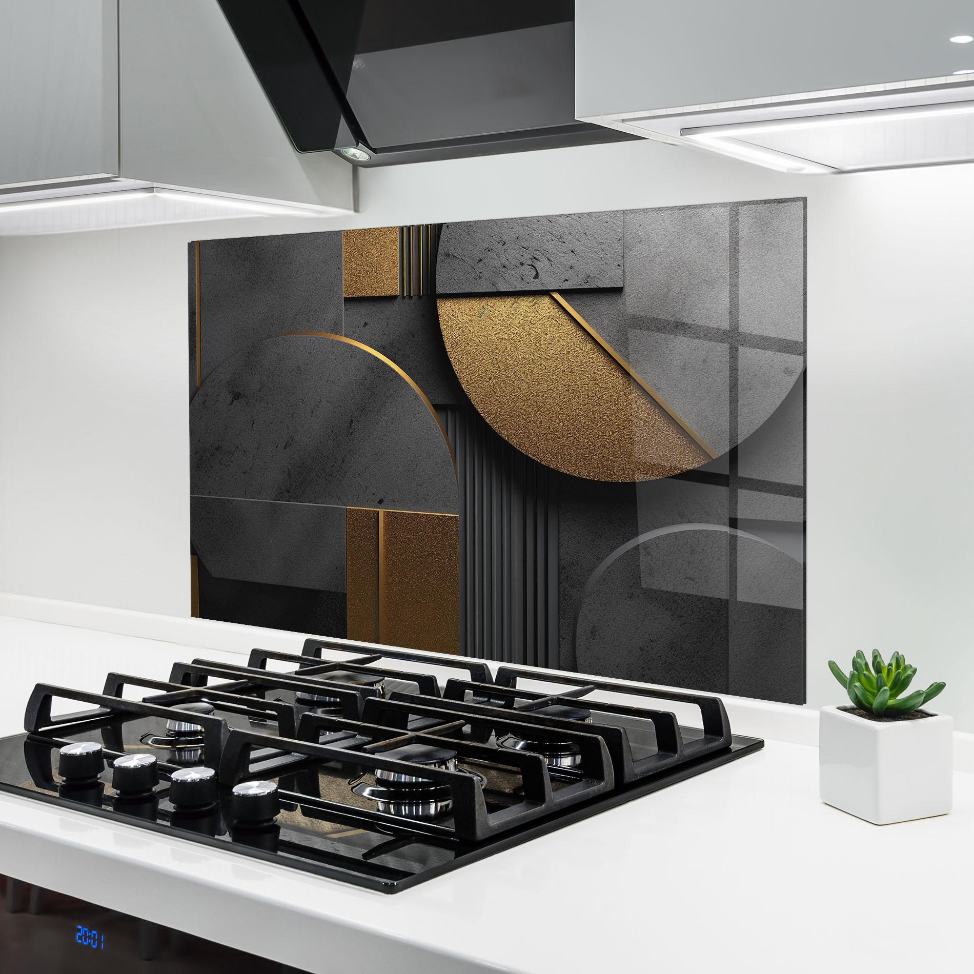 Küchenrückwand Glas Gold With Grey Circle mockup 6