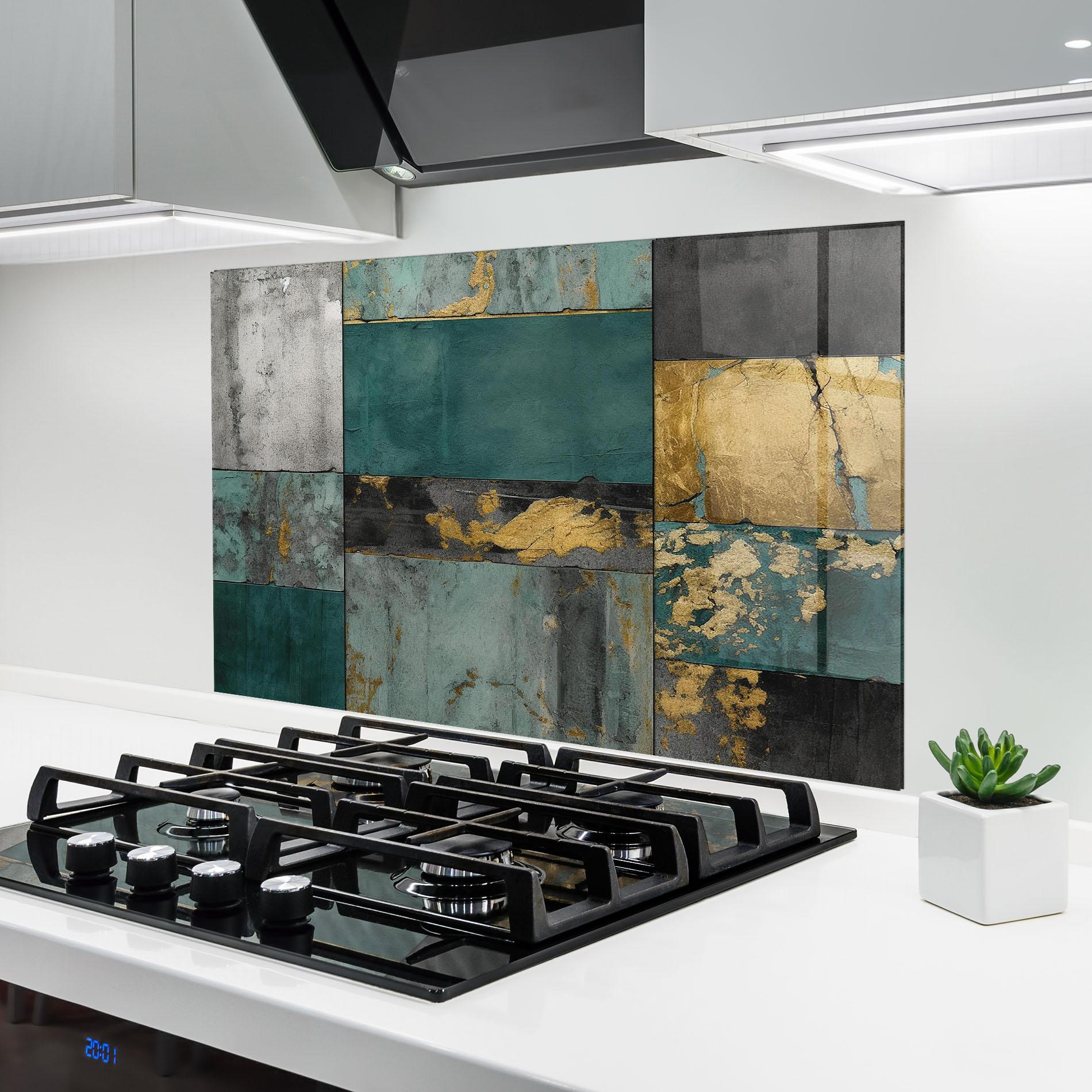 Küchenrückwand Glas Golden Green Painting mockup 6