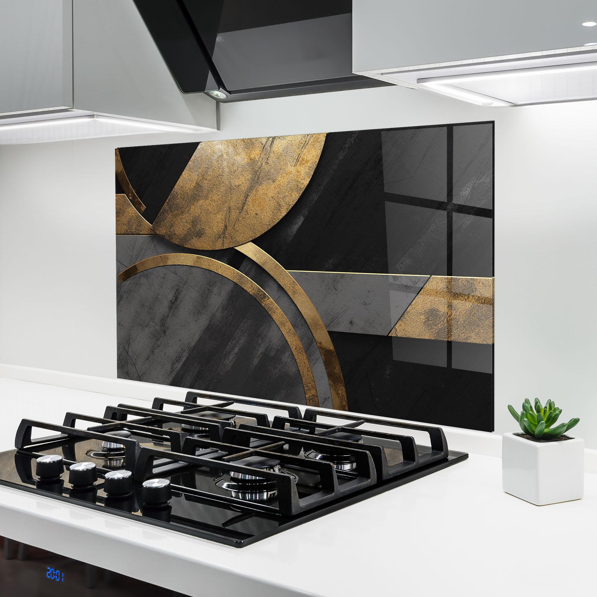 Küchenrückwand Glas Grey With Gold Painting mockup 6