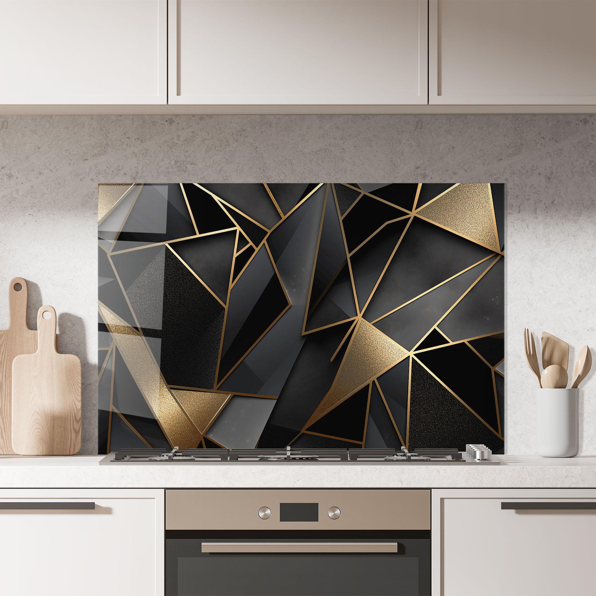 Küchenrückwand Glas Abstract Golden Art mockup 7