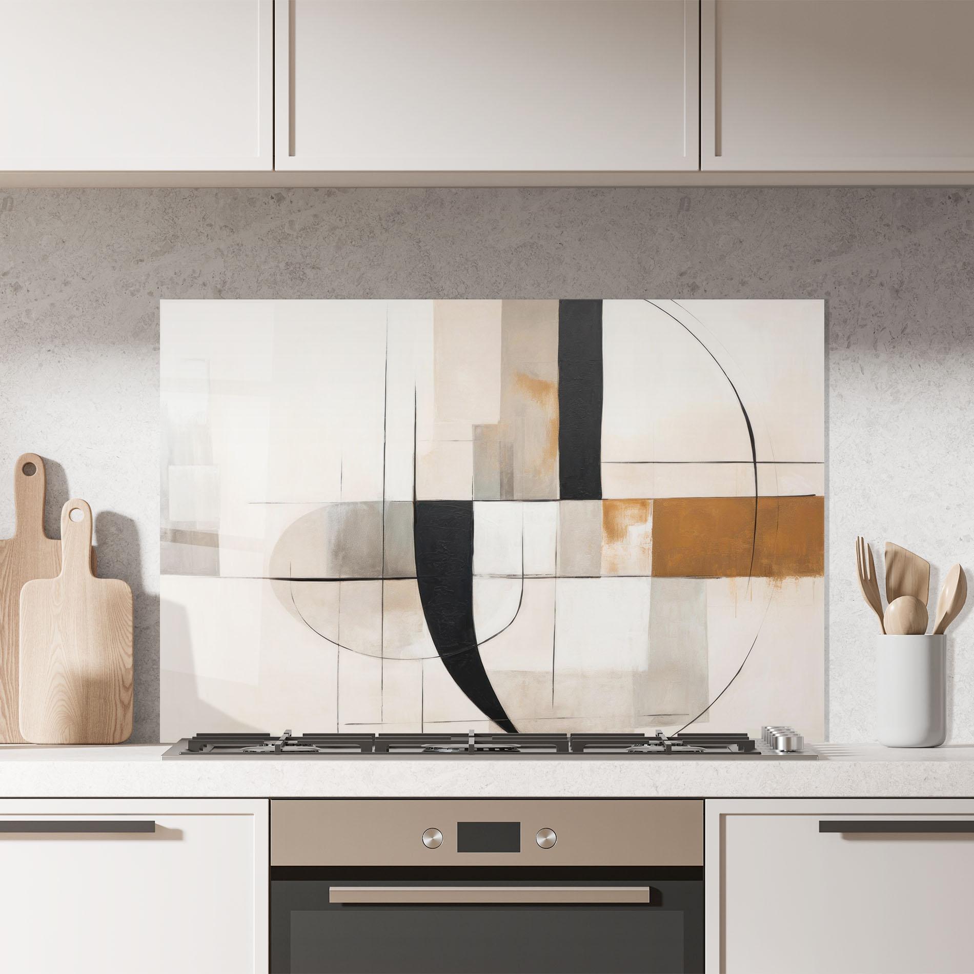 Küchenrückwand Glas Black Abstract Lines mockup 7