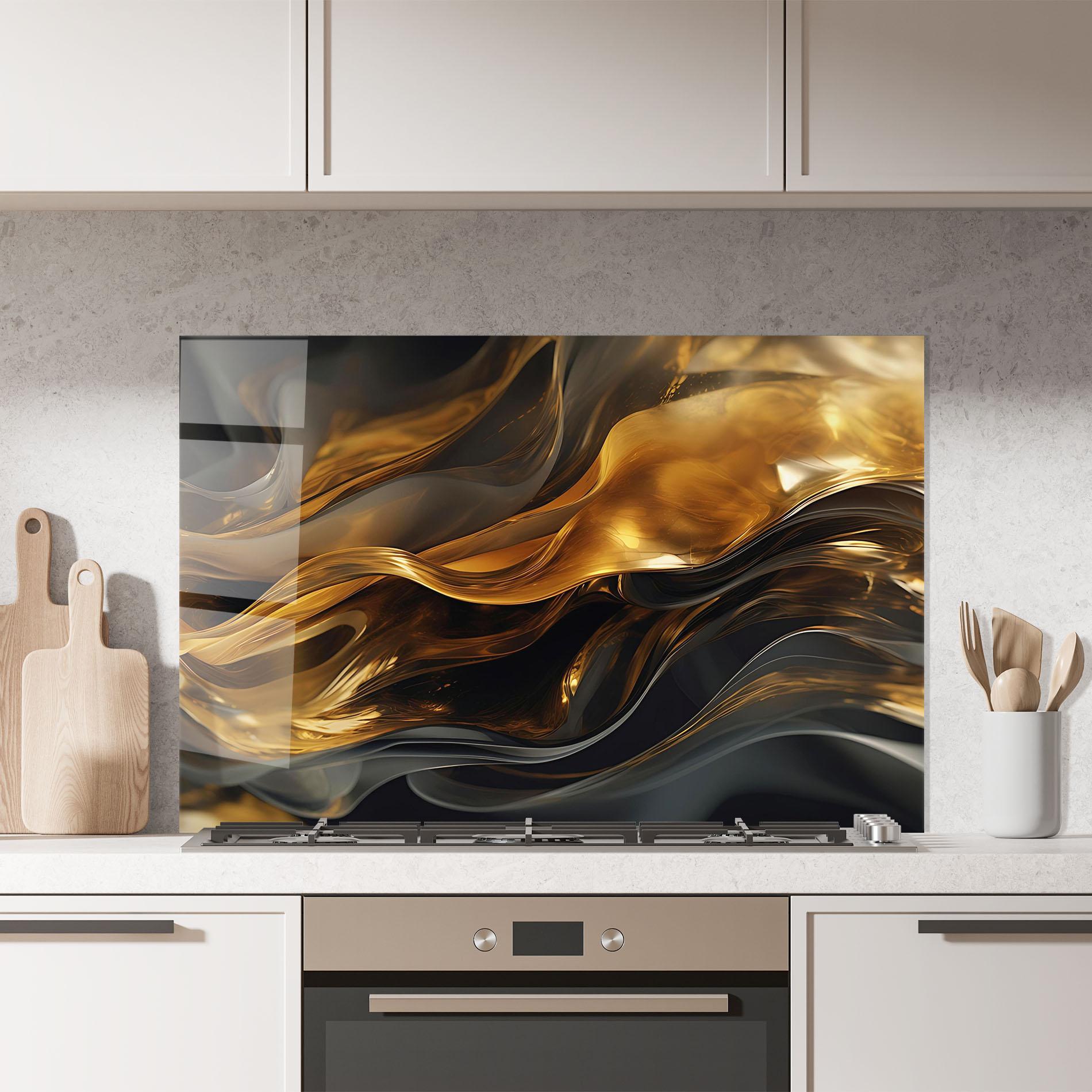 Küchenrückwand Glas Gold With Black Wave mockup 7