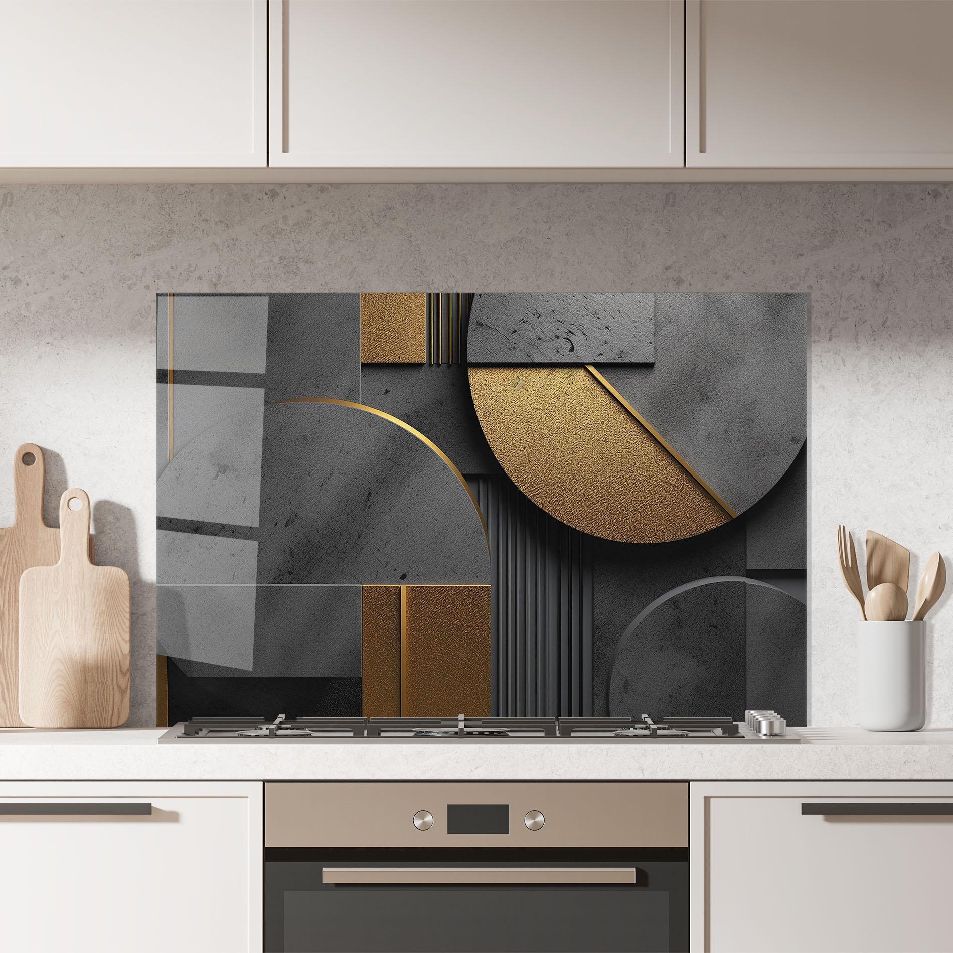 Küchenrückwand Glas Gold With Grey Circle mockup 7