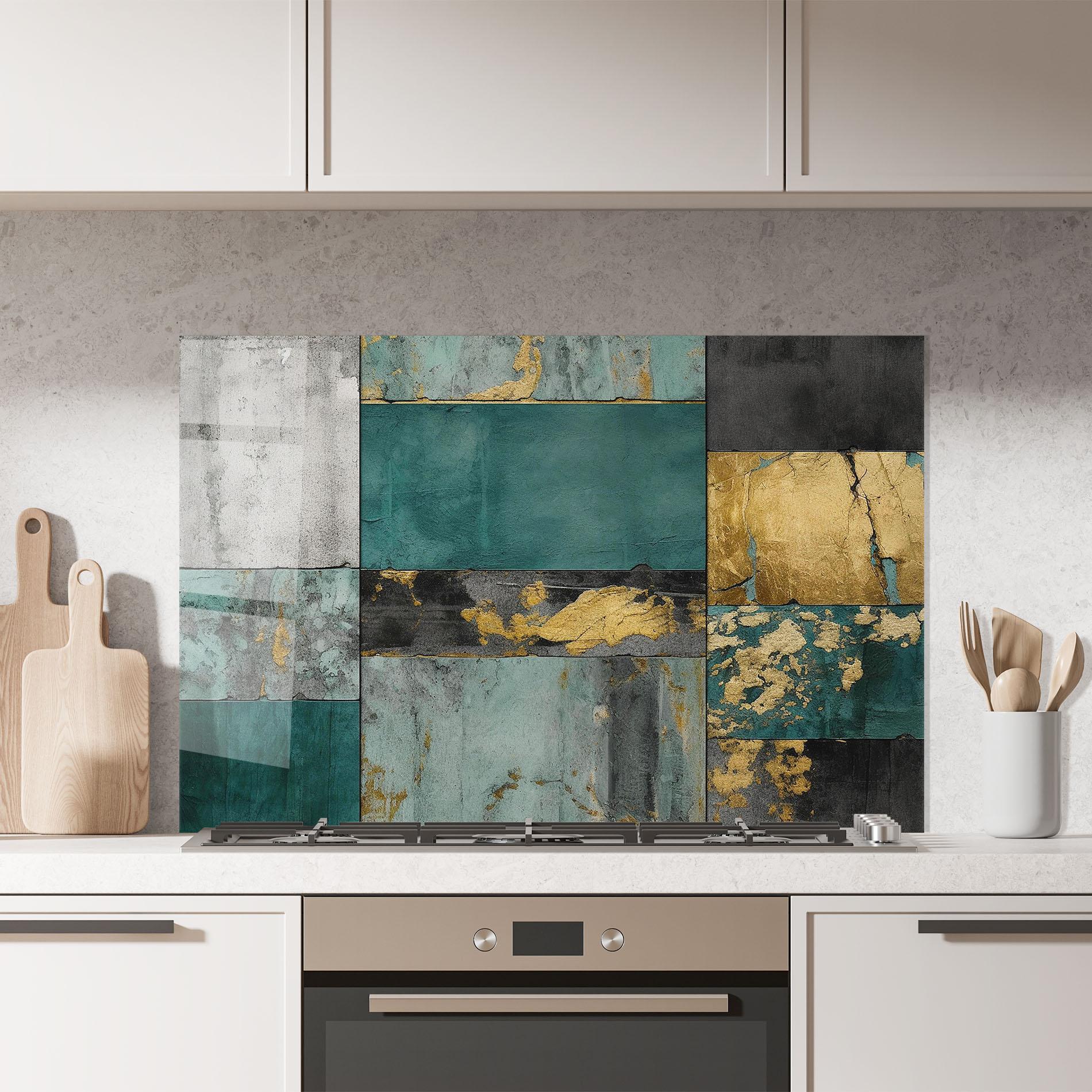 Küchenrückwand Glas Golden Green Painting mockup 7