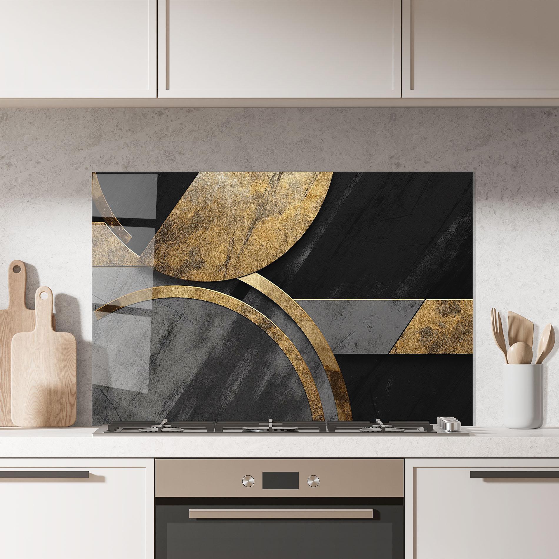 Küchenrückwand Glas Grey With Gold Painting mockup 7