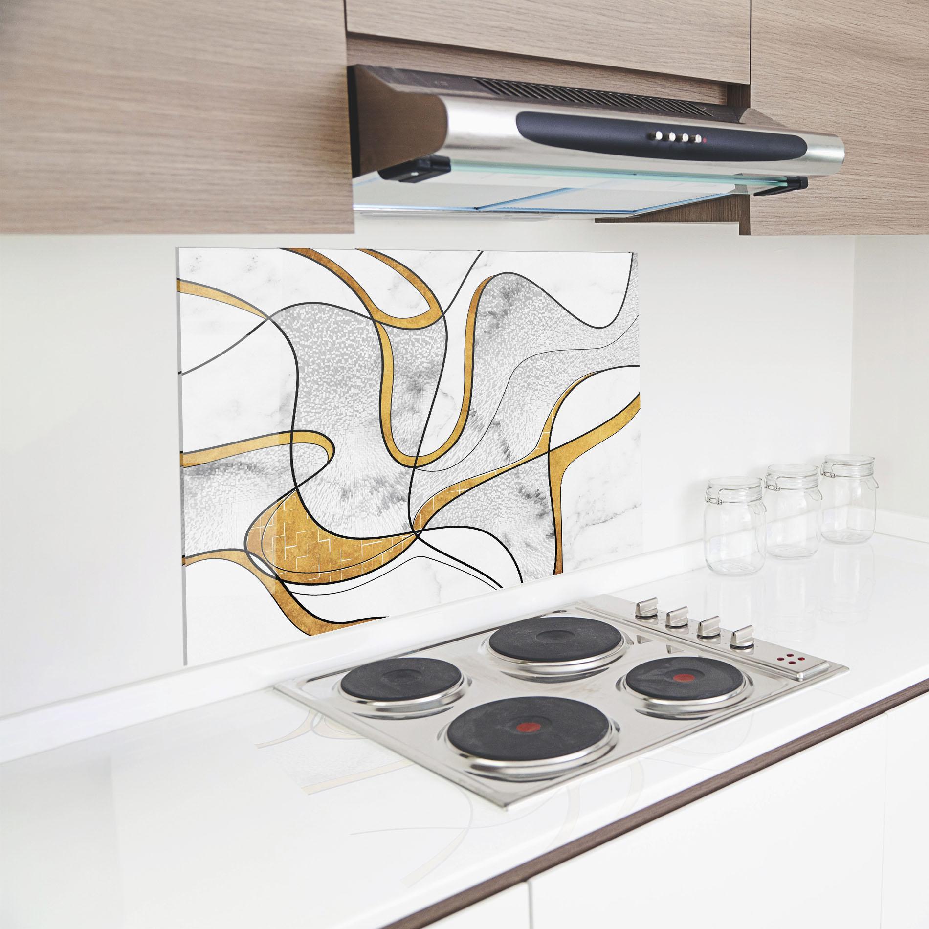 Küchenrückwand Glas Abstract Gold Lines mockup 8