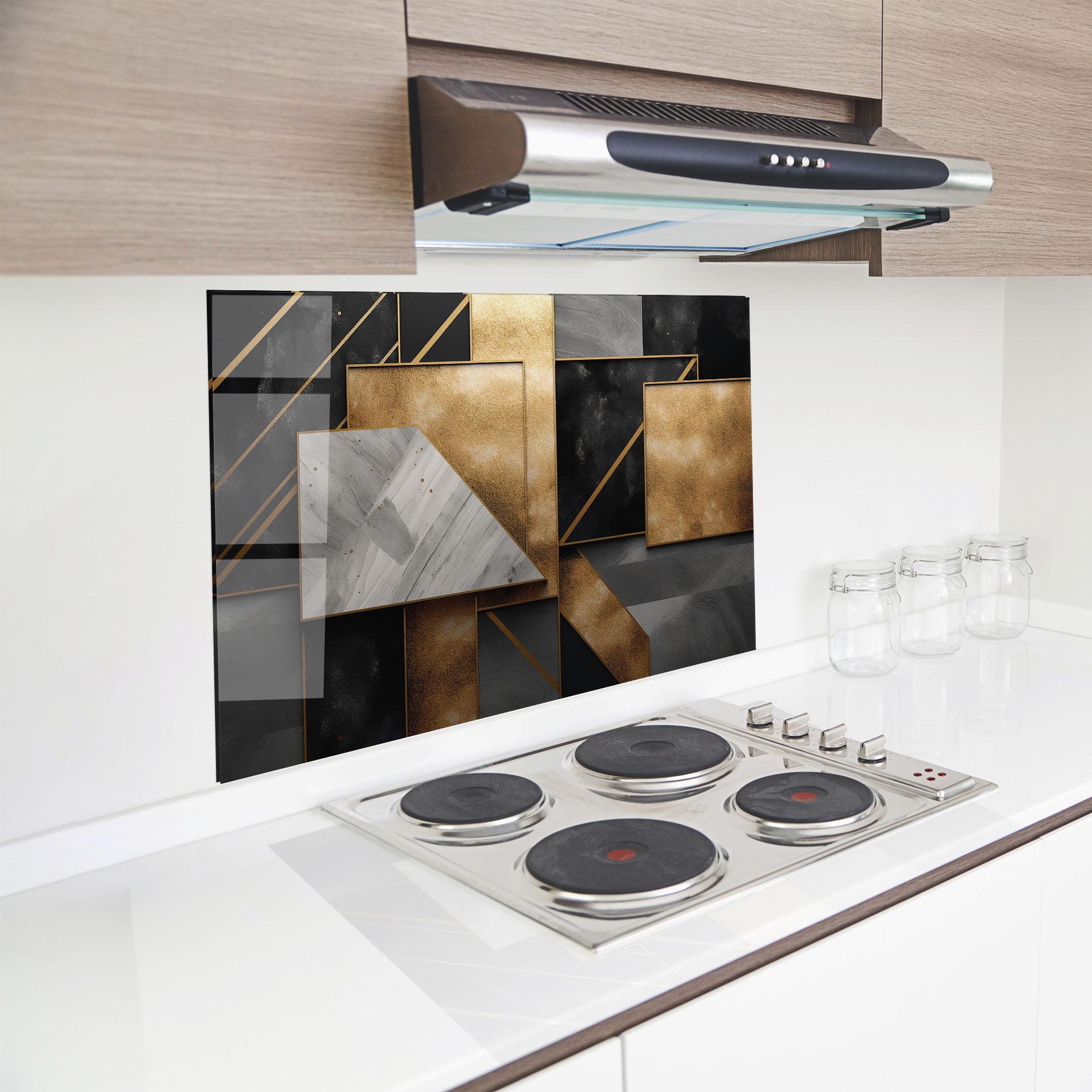 Küchenrückwand Glas Abstract Gold Square mockup 8