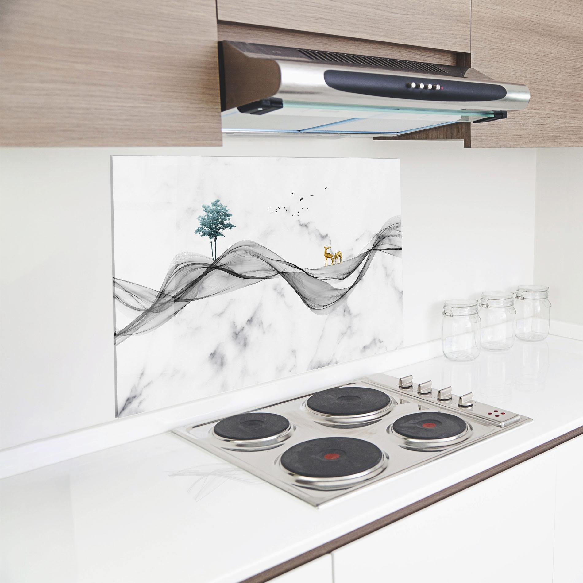 Küchenrückwand Glas Abstract Golden Landscape 1 mockup 8