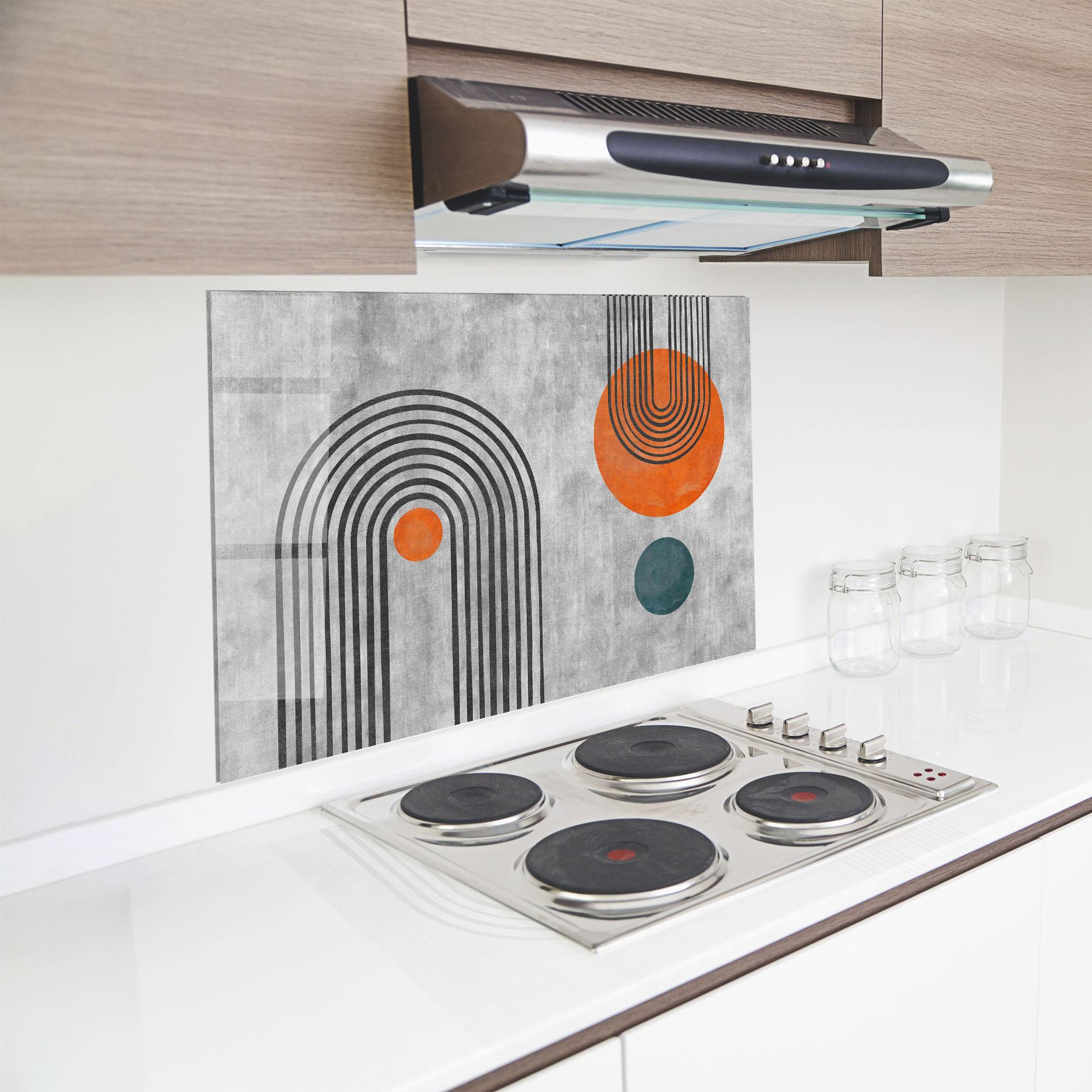 Küchenrückwand Glas Abstract Orange Circles mockup 8