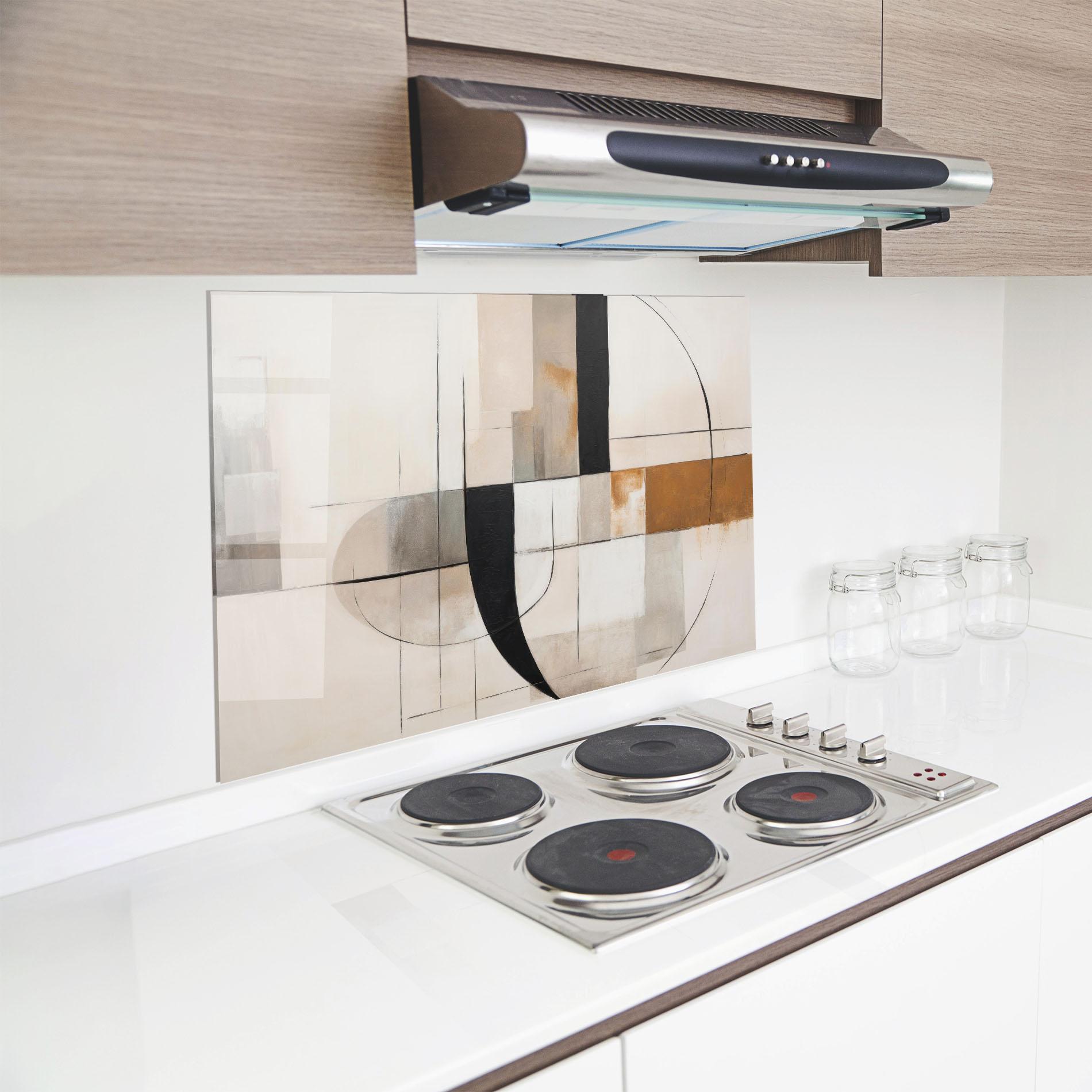 Küchenrückwand Glas Black Abstract Lines mockup 8