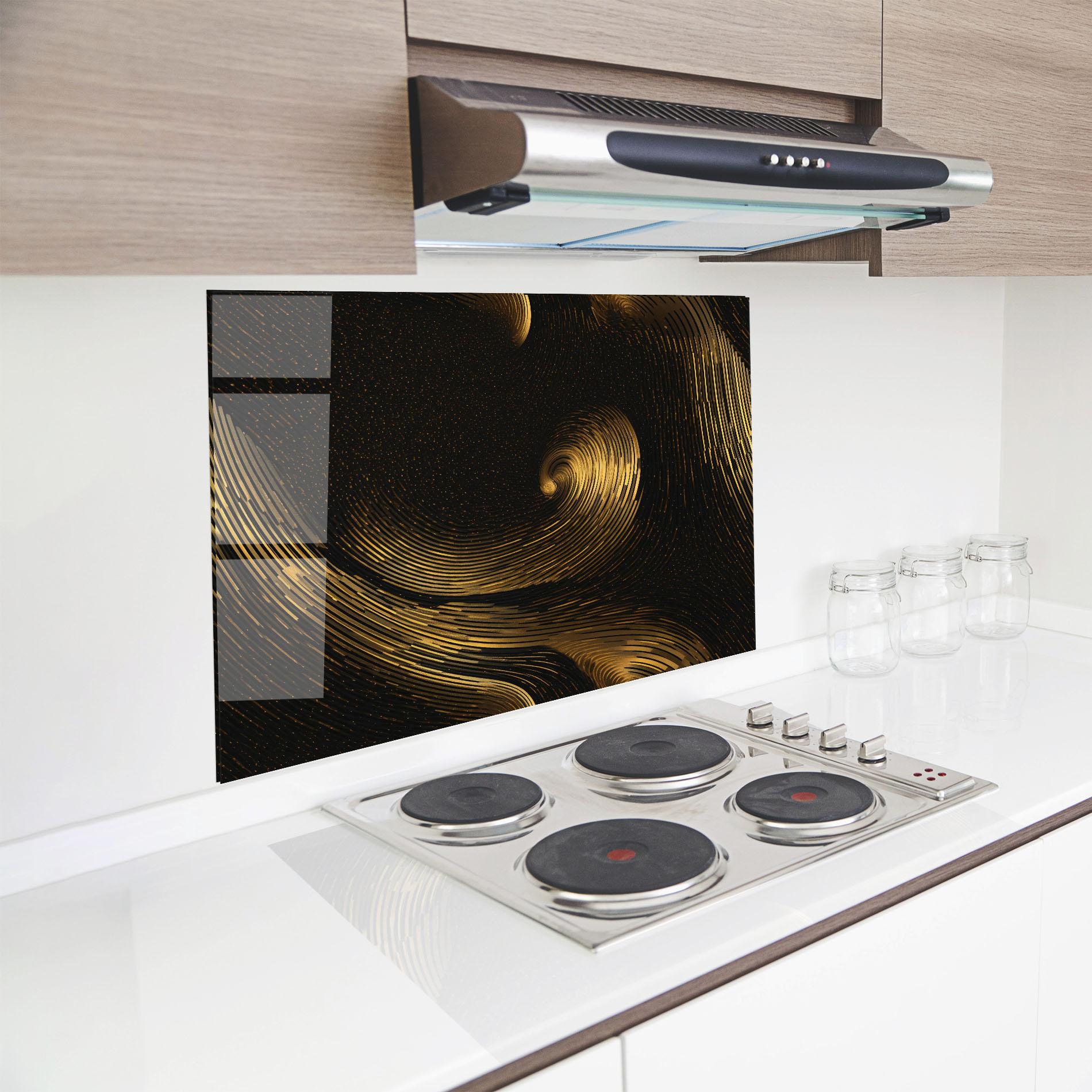 Küchenrückwand Glas Black Painting With Gold mockup 8